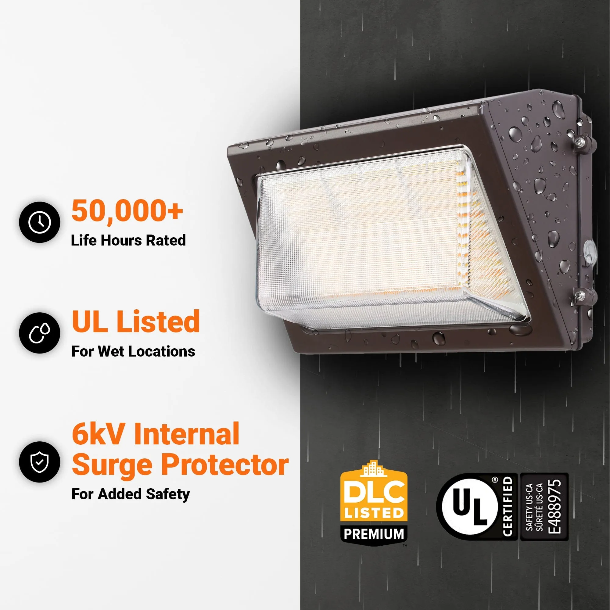80W-120W Semi-Cutoff LED Wall Pack 3000K-5000K - 100-277VAC Photocell - Striped Glass - Bronze