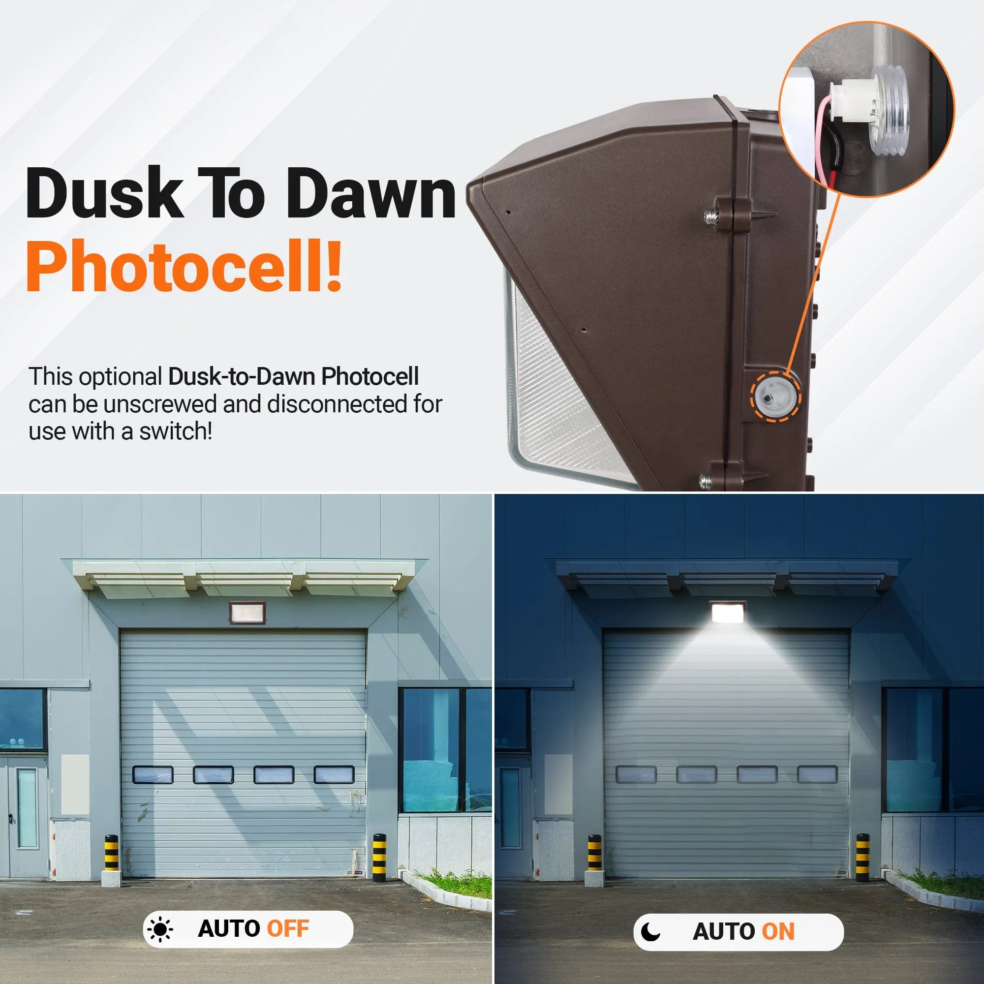 80W-120W Semi-Cutoff LED Wall Pack 3000K-5000K - 100-277VAC Photocell - Striped Glass - Bronze