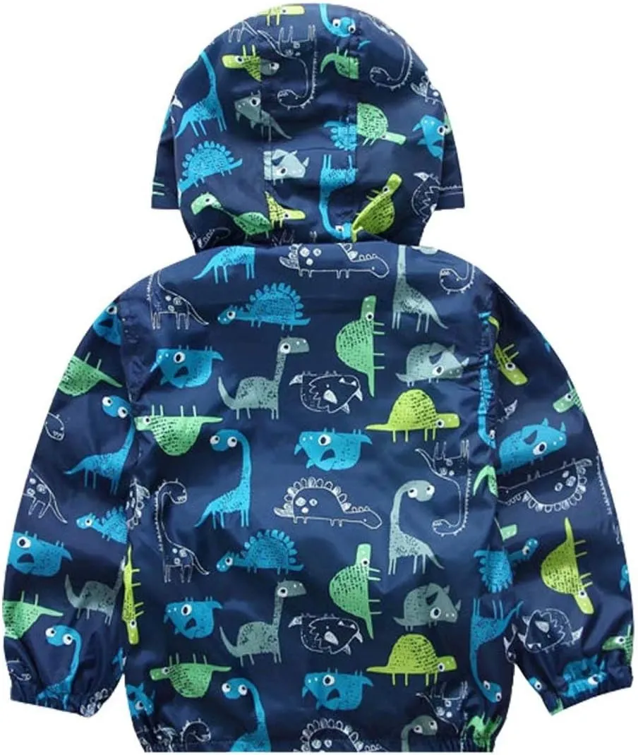 Boys' Hooded Dinosaur Jacket Windbreaker Outerwear