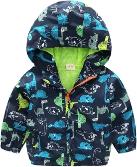 Boys' Hooded Dinosaur Jacket Windbreaker Outerwear