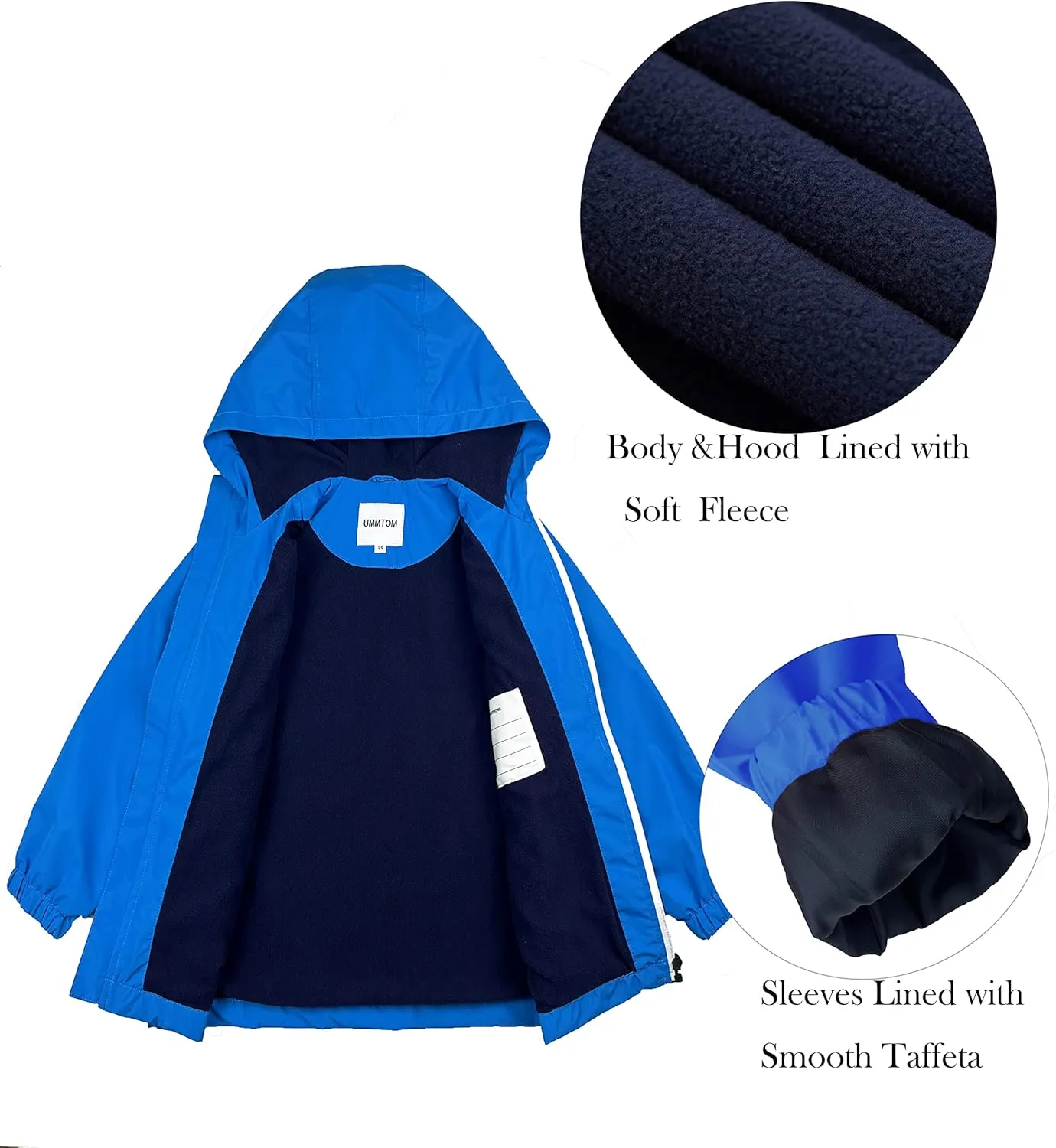 Boys Rain Jackets Lightweight Waterproof Hooded fleece Raincoats Windbreakers for Kids