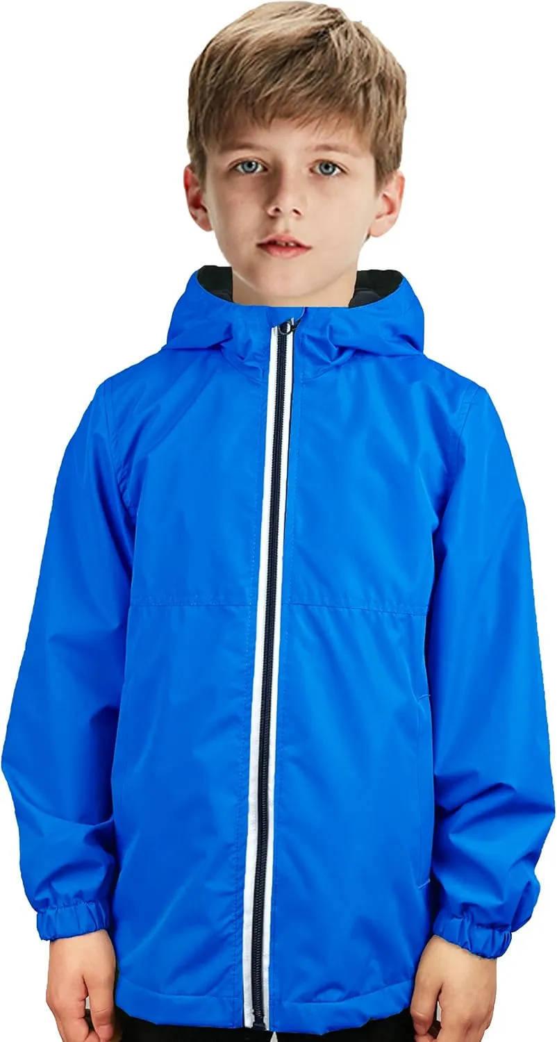 Boys Rain Jackets Lightweight Waterproof Hooded fleece Raincoats Windbreakers for Kids