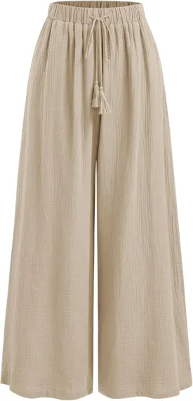 CIDER Women's High Waisted Wide Leg Pants with Pockets Drawstring Palazzo Business Casual Dress Pants Loose Trousers