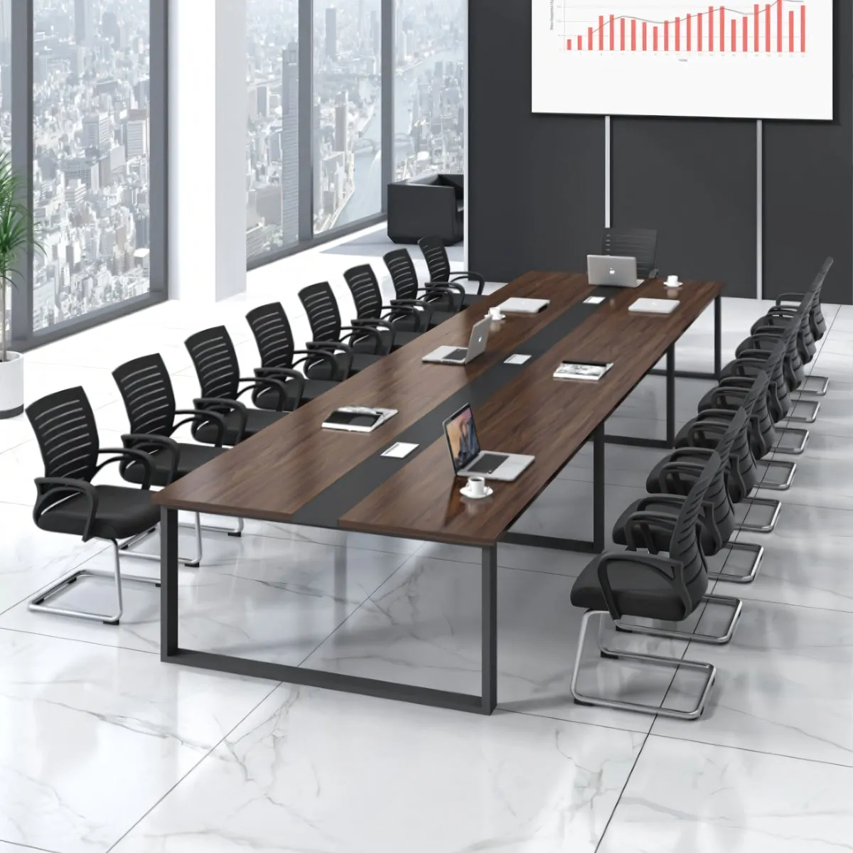 Color-Blocked Rectangle Conference Table with Cable Management for Meeting Rooms and Offices HYZ-1010