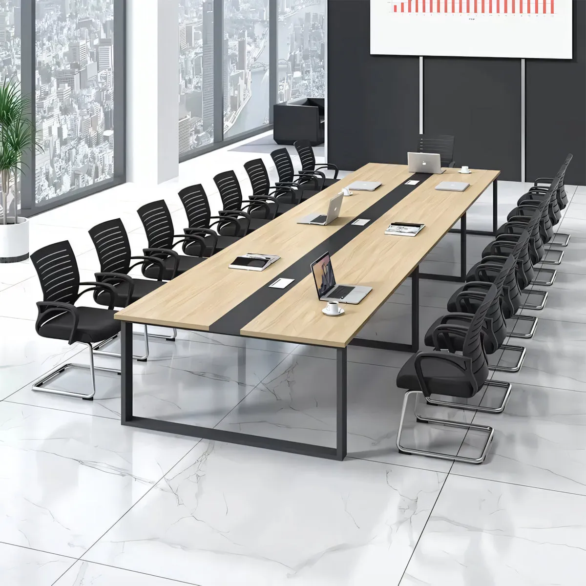 Color-Blocked Rectangle Conference Table with Cable Management for Meeting Rooms and Offices HYZ-1010
