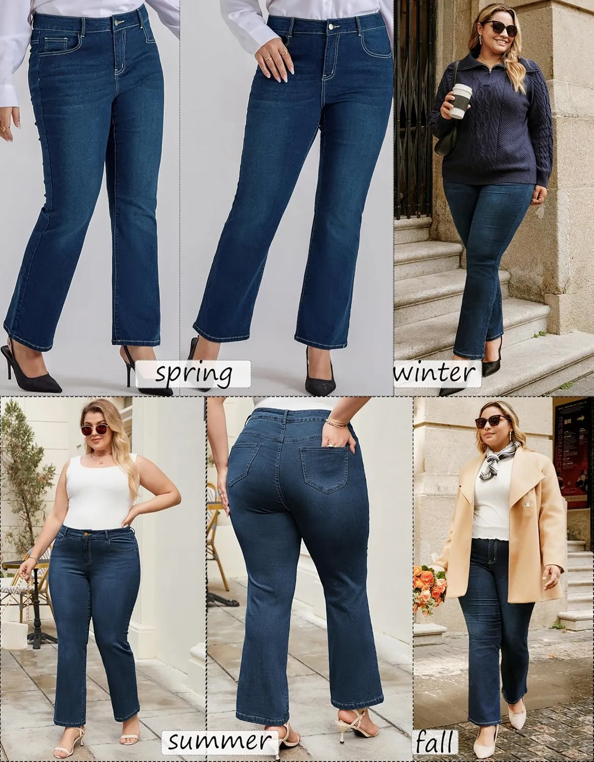 Hanna Nikole Women's Plus Size Wide Flared Jeans High Waisted Stretchy Bell Bottom Denim Jeans with Pockets