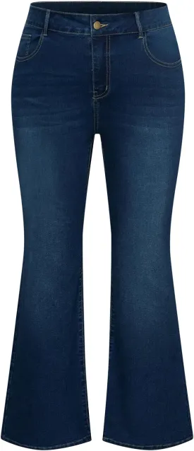 Hanna Nikole Women's Plus Size Wide Flared Jeans High Waisted Stretchy Bell Bottom Denim Jeans with Pockets