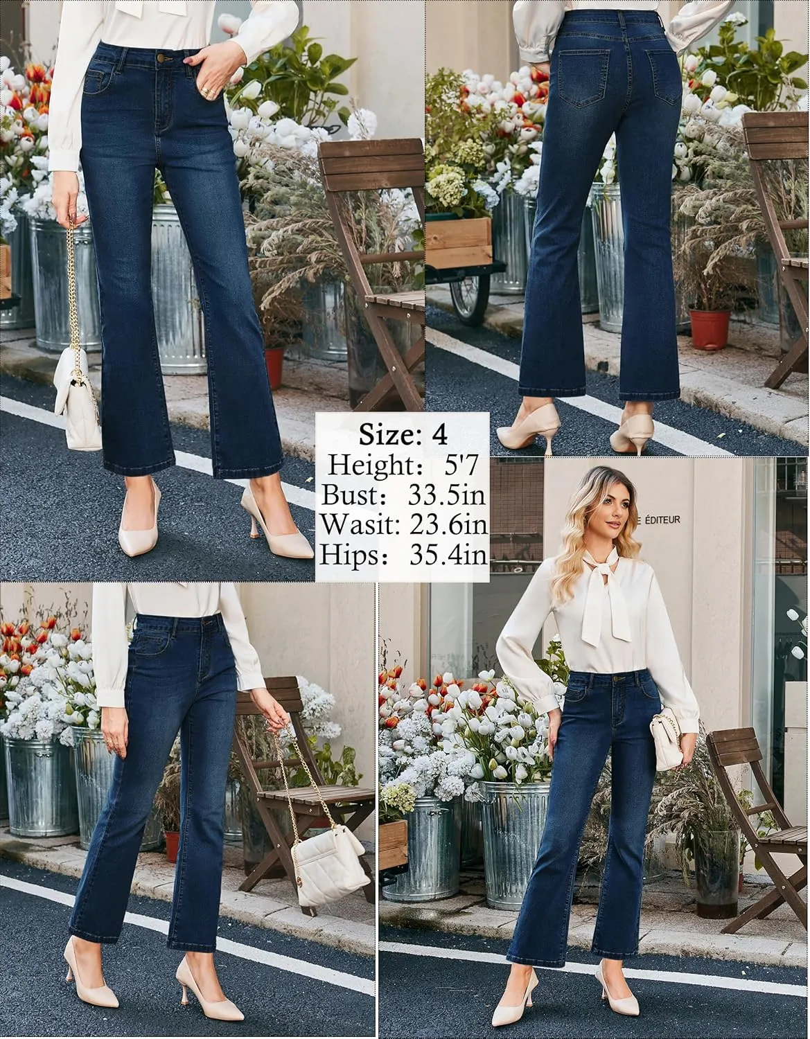 Hanna Nikole Women's Plus Size Wide Flared Jeans High Waisted Stretchy Bell Bottom Denim Jeans with Pockets