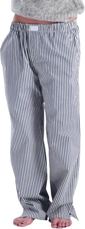 HOXIJIA Women Casual Striped Print Long Pants Elastic High Waist Loose Fit Straight Wide Leg Trousers Y2K Streetwear
