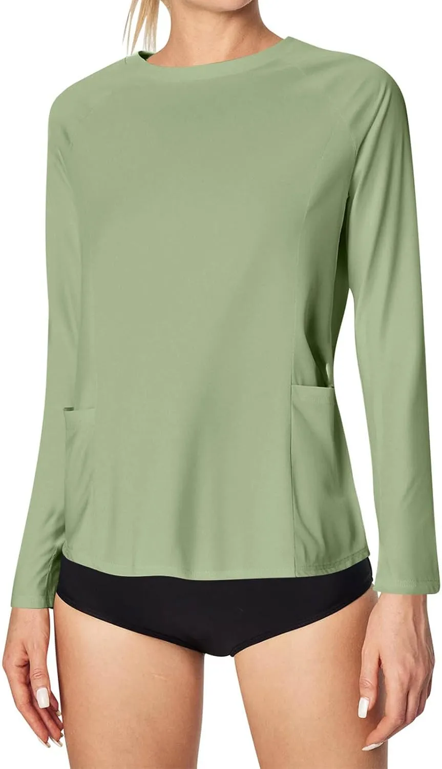 Ice Silk Sun Shirts Women Long Sleeve Rash Guard SPF UV Protection Workout Tops with Pockets Quick Dry Hiking Shirt