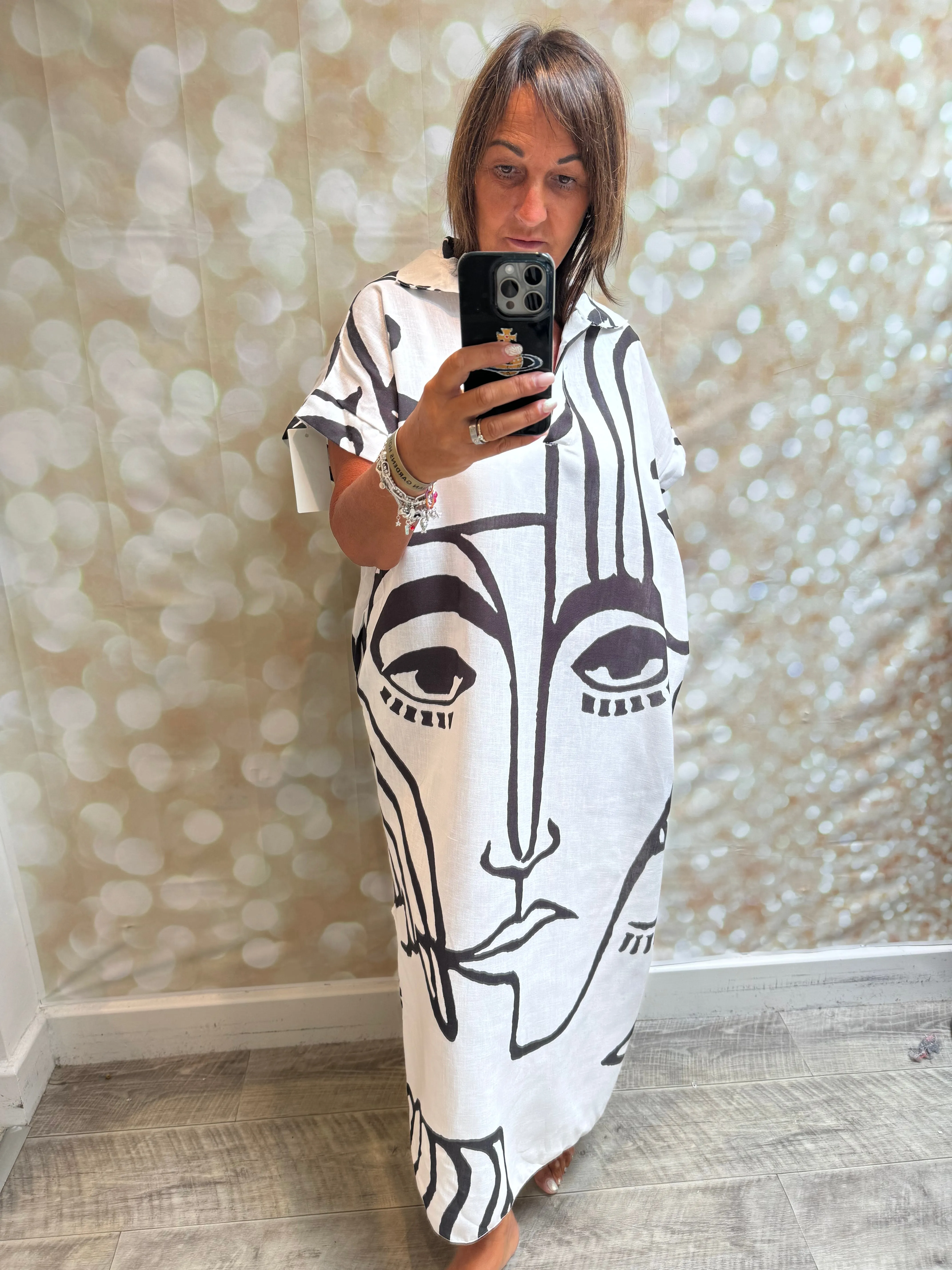 ID Linen Look Faces shirtdress