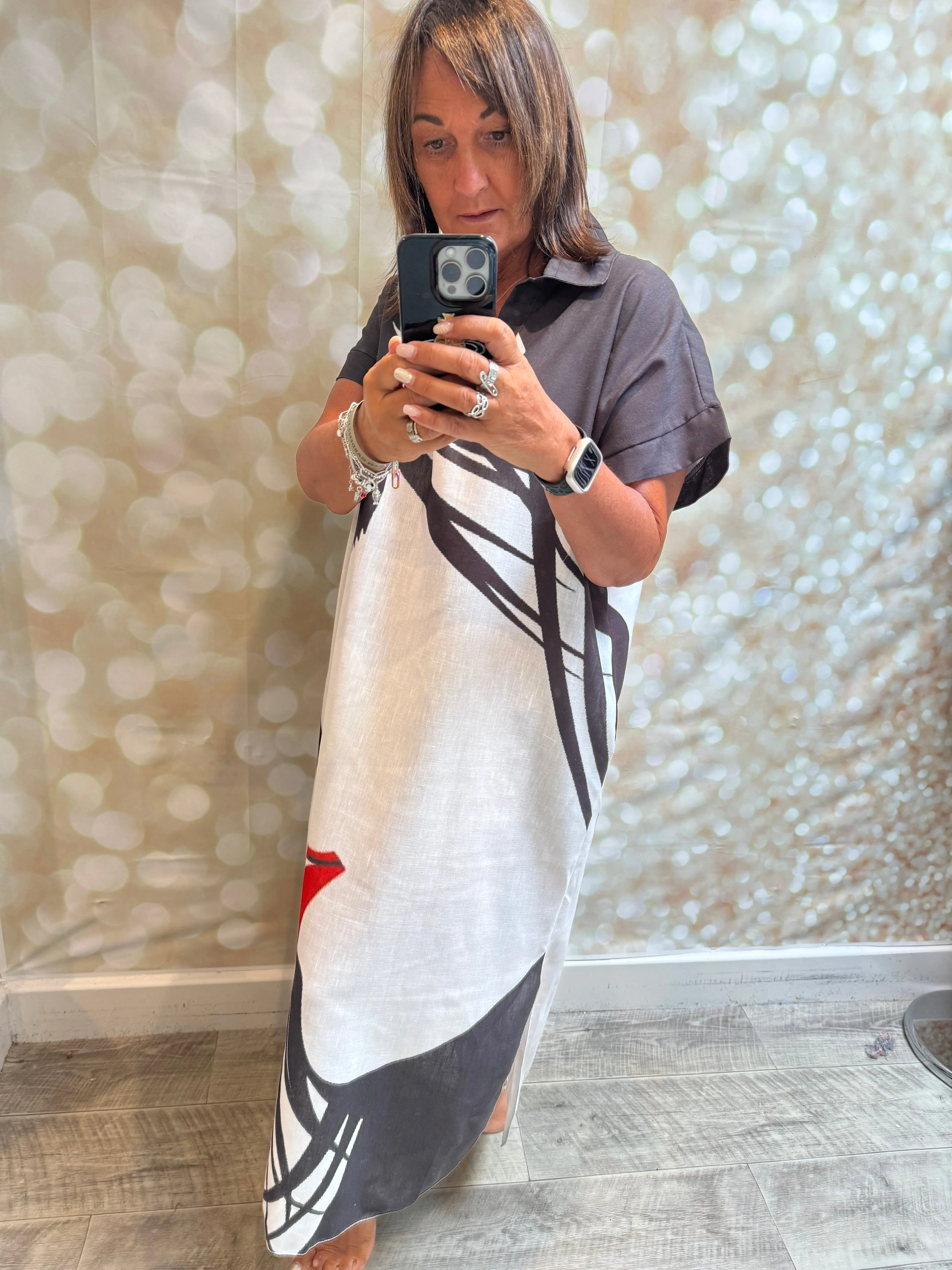 ID Linen Look Faces shirtdress