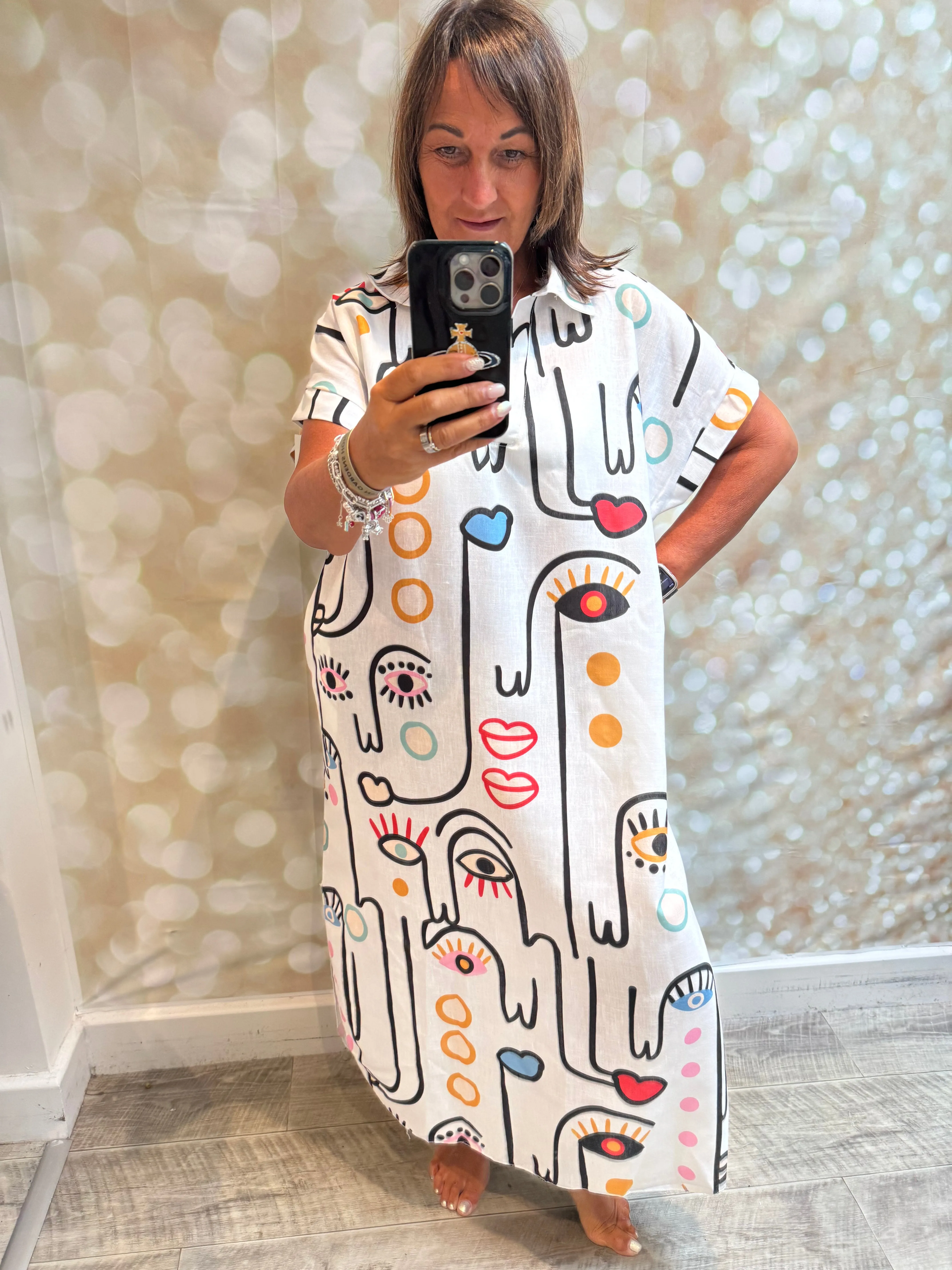 ID Linen Look Faces shirtdress