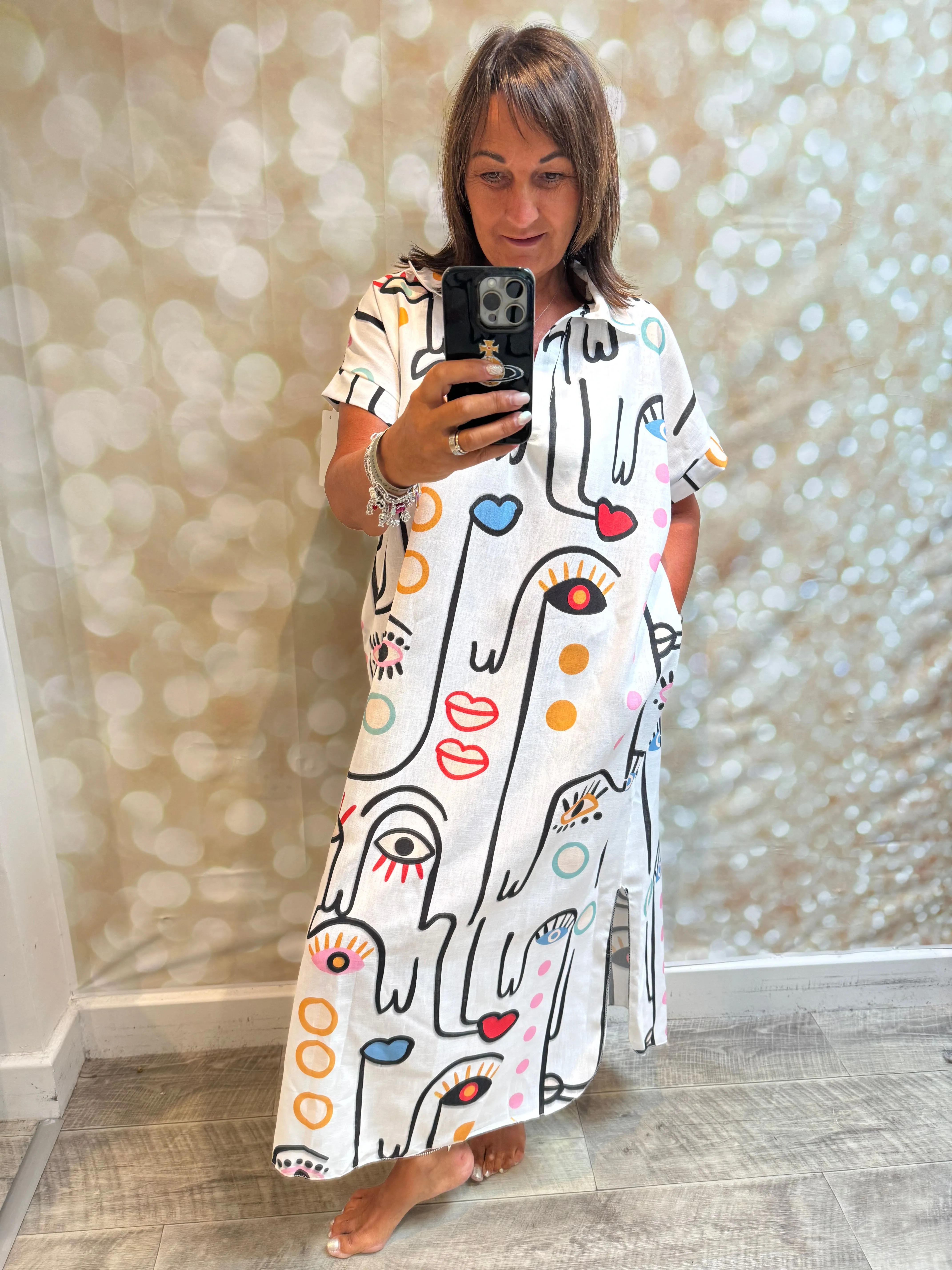 ID Linen Look Faces shirtdress