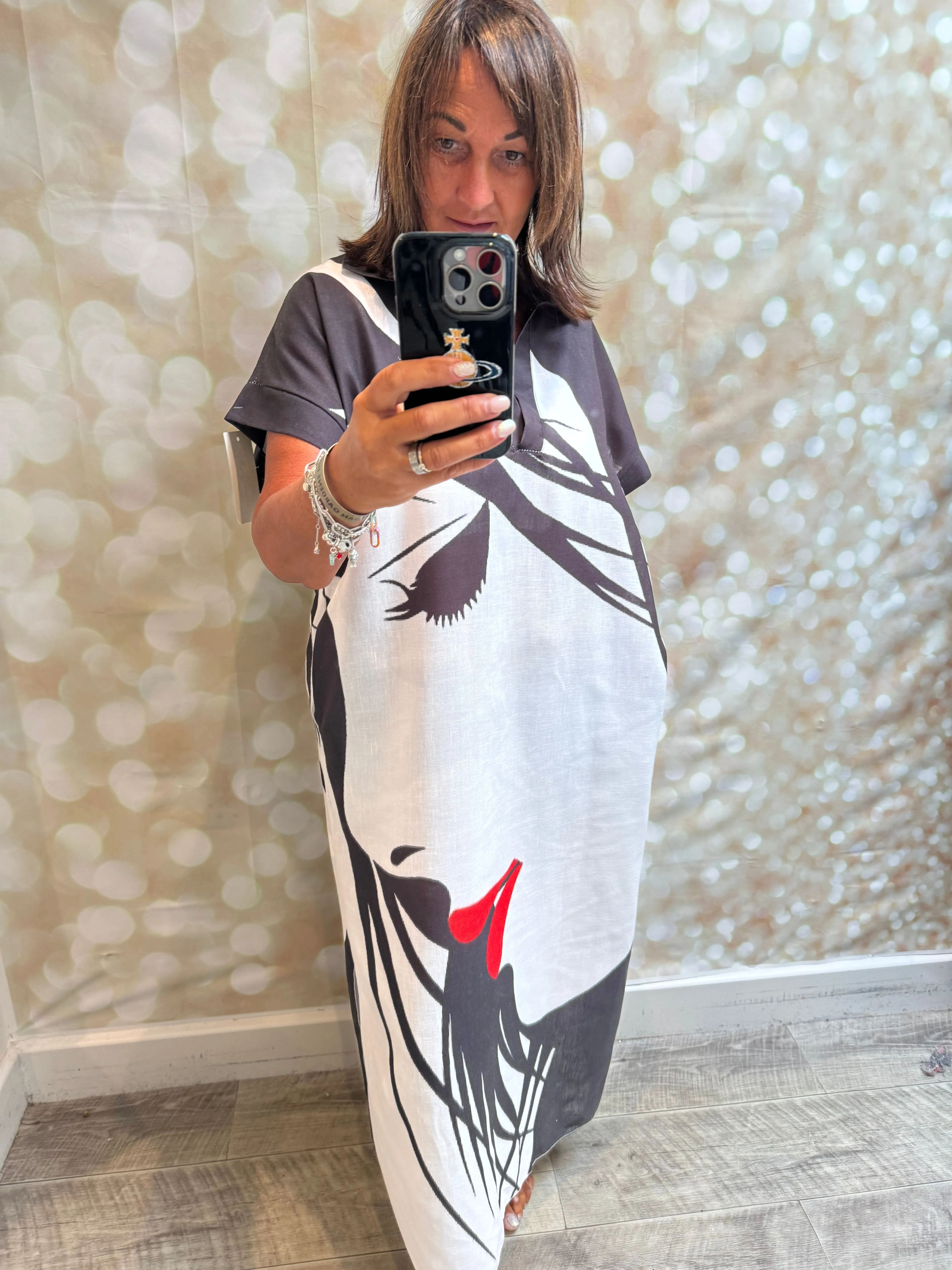 ID Linen Look Faces shirtdress