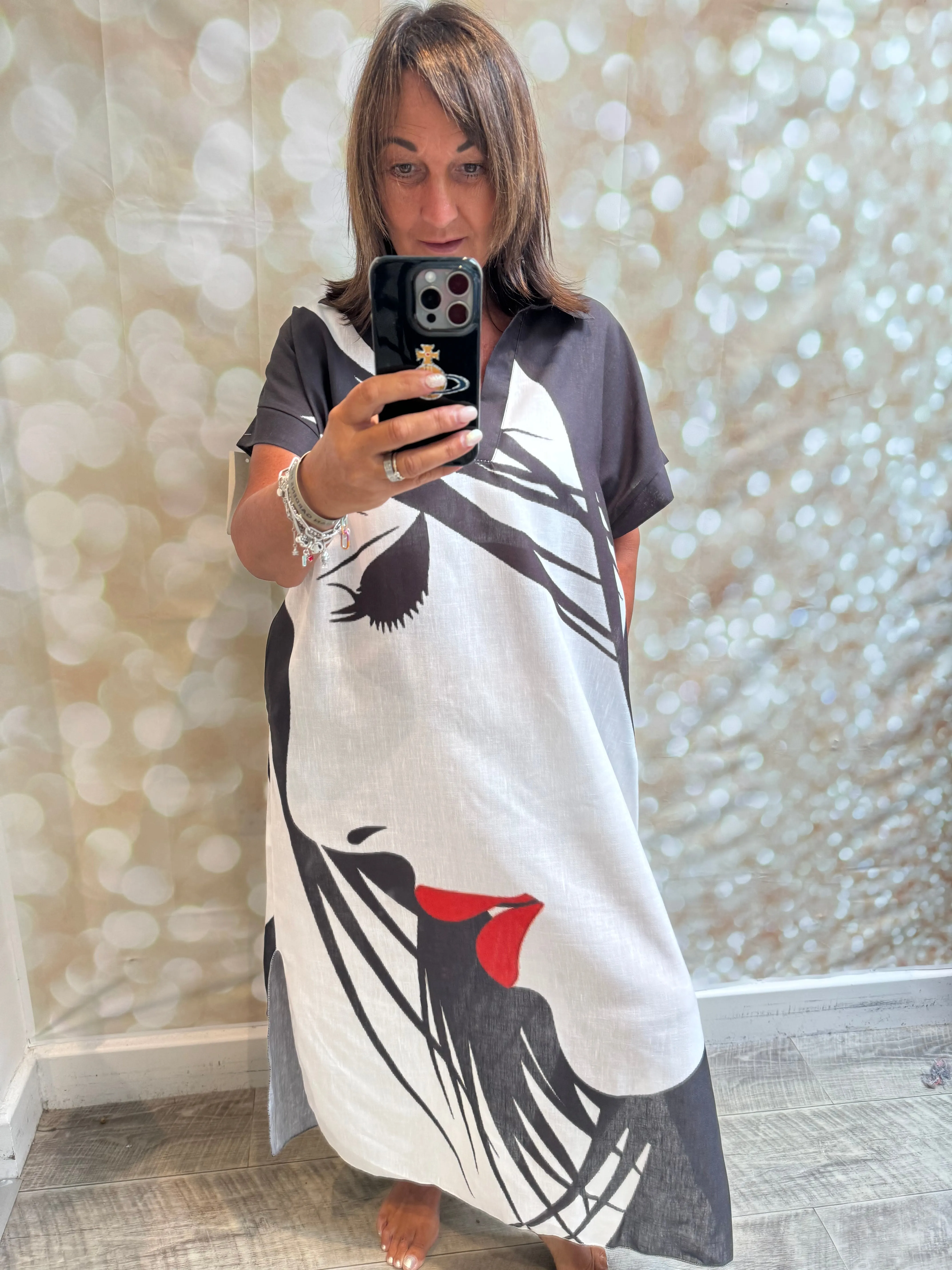 ID Linen Look Faces shirtdress