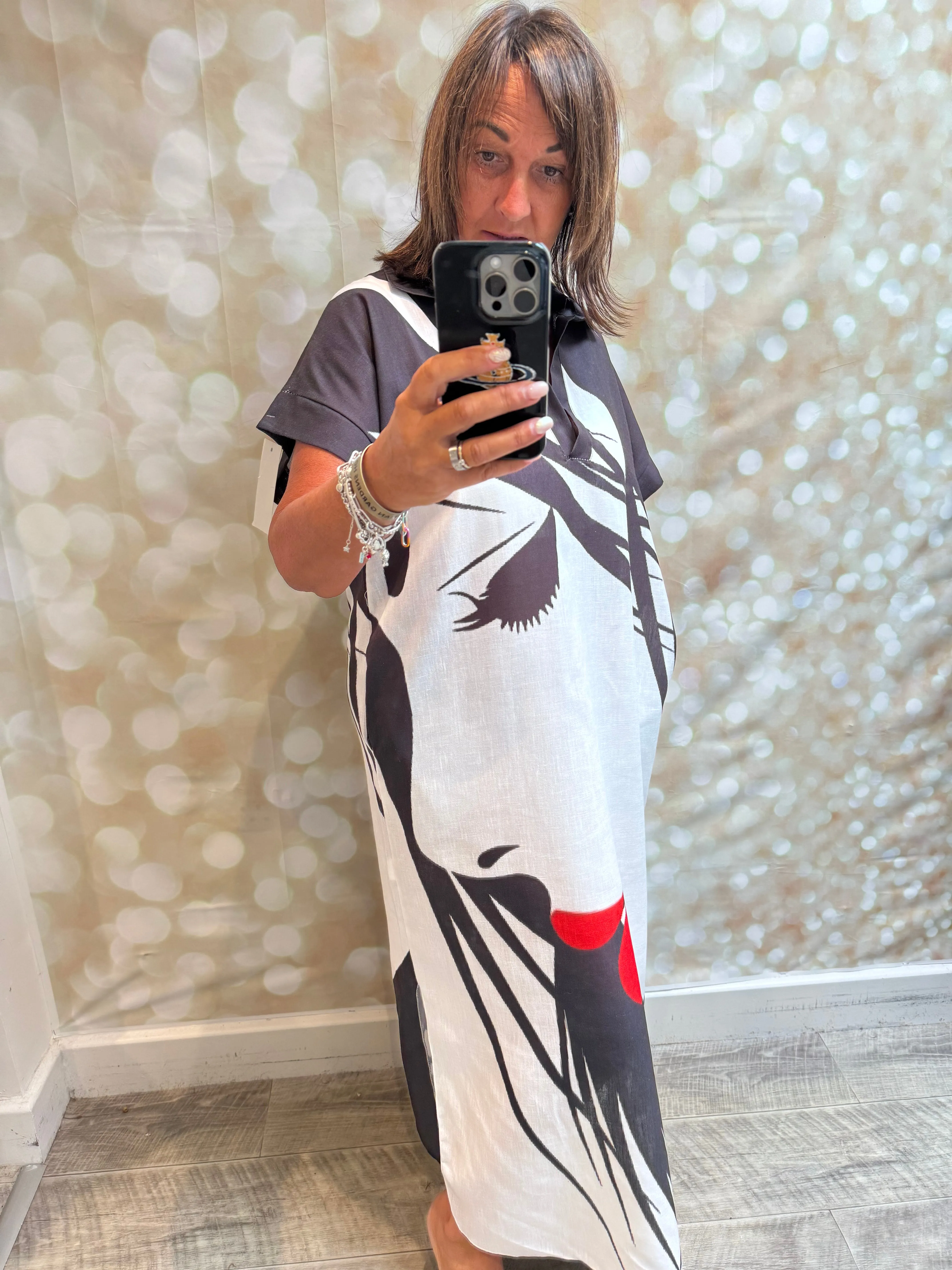 ID Linen Look Faces shirtdress