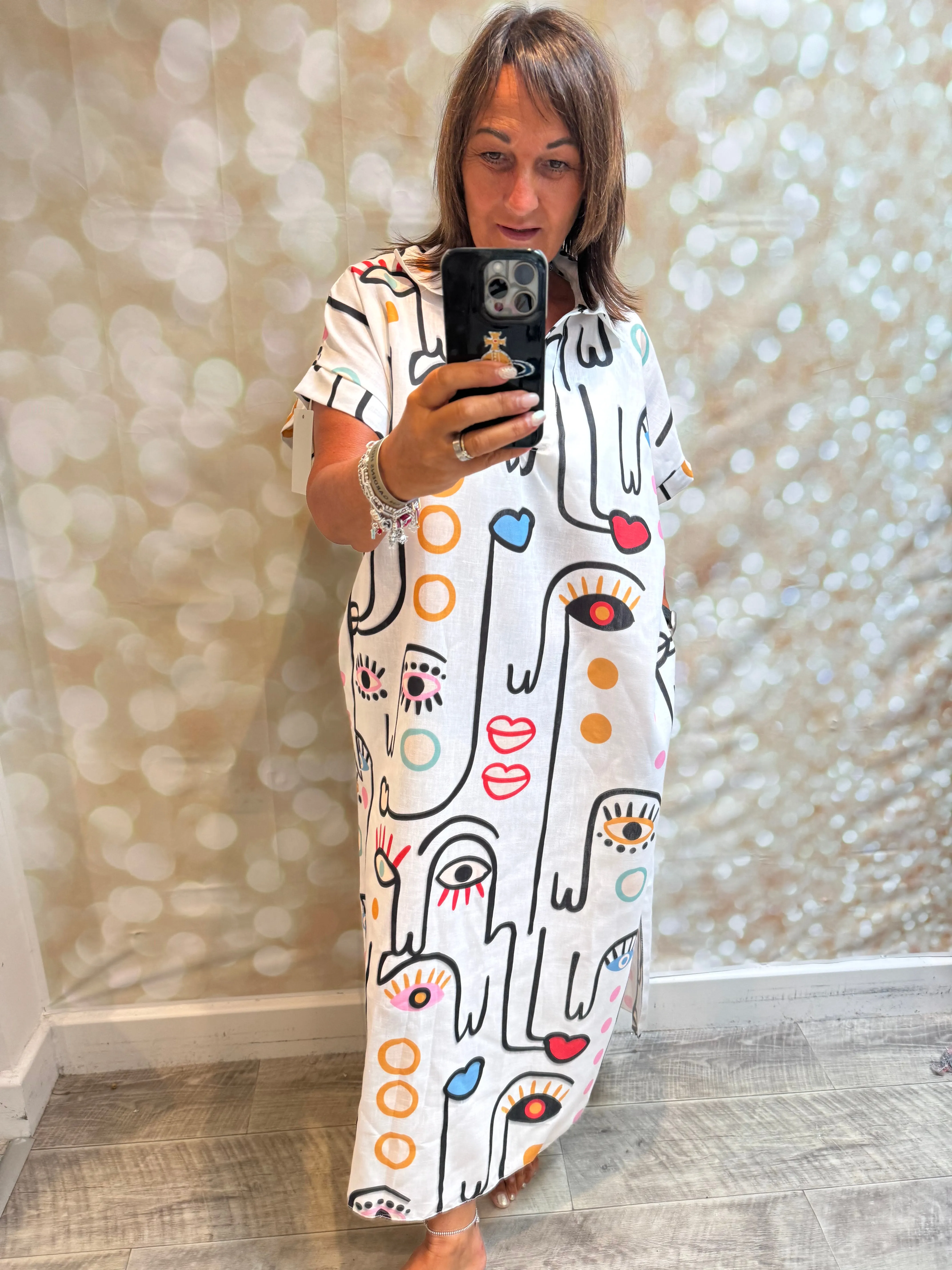 ID Linen Look Faces shirtdress
