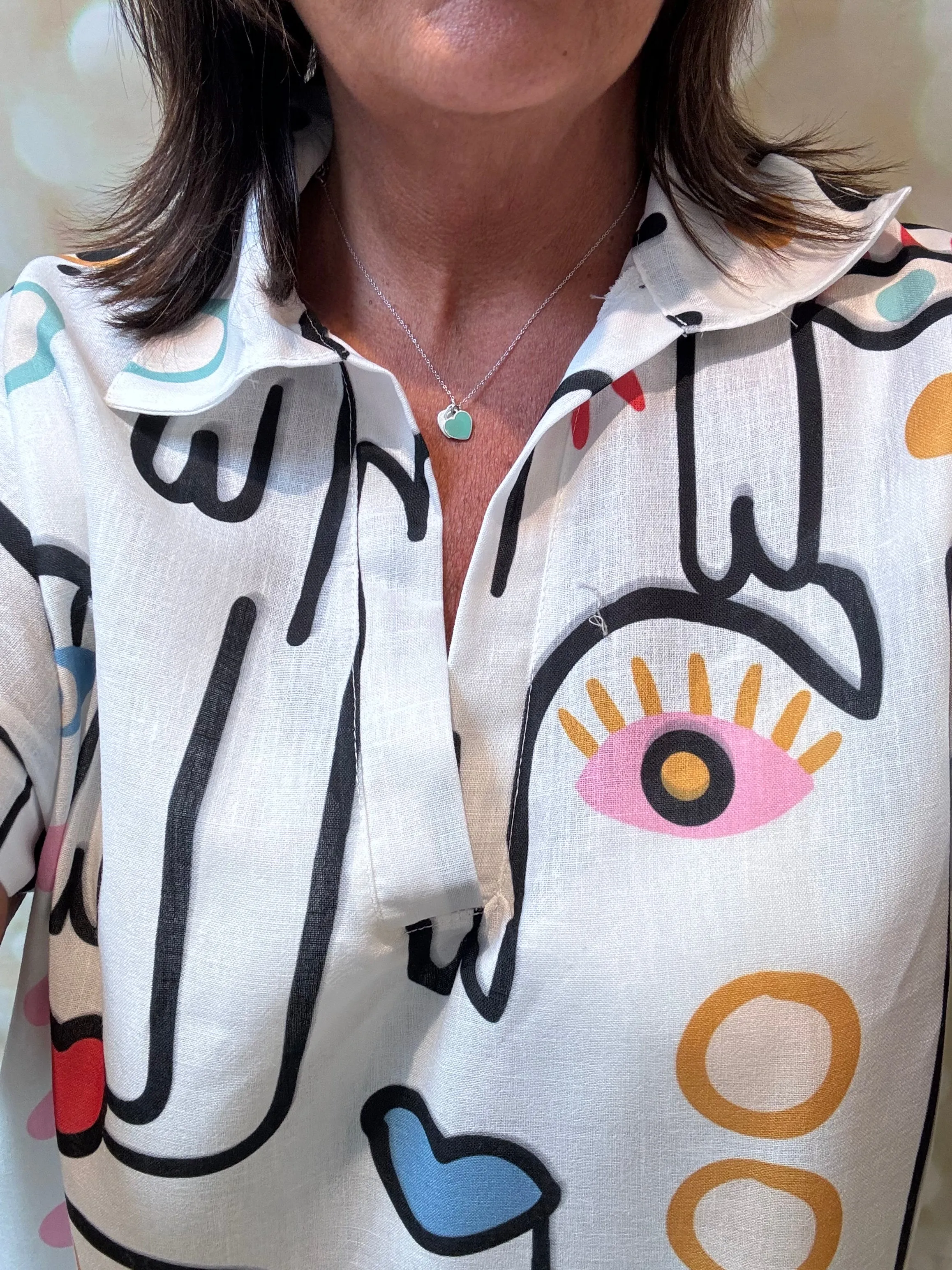 ID Linen Look Faces shirtdress
