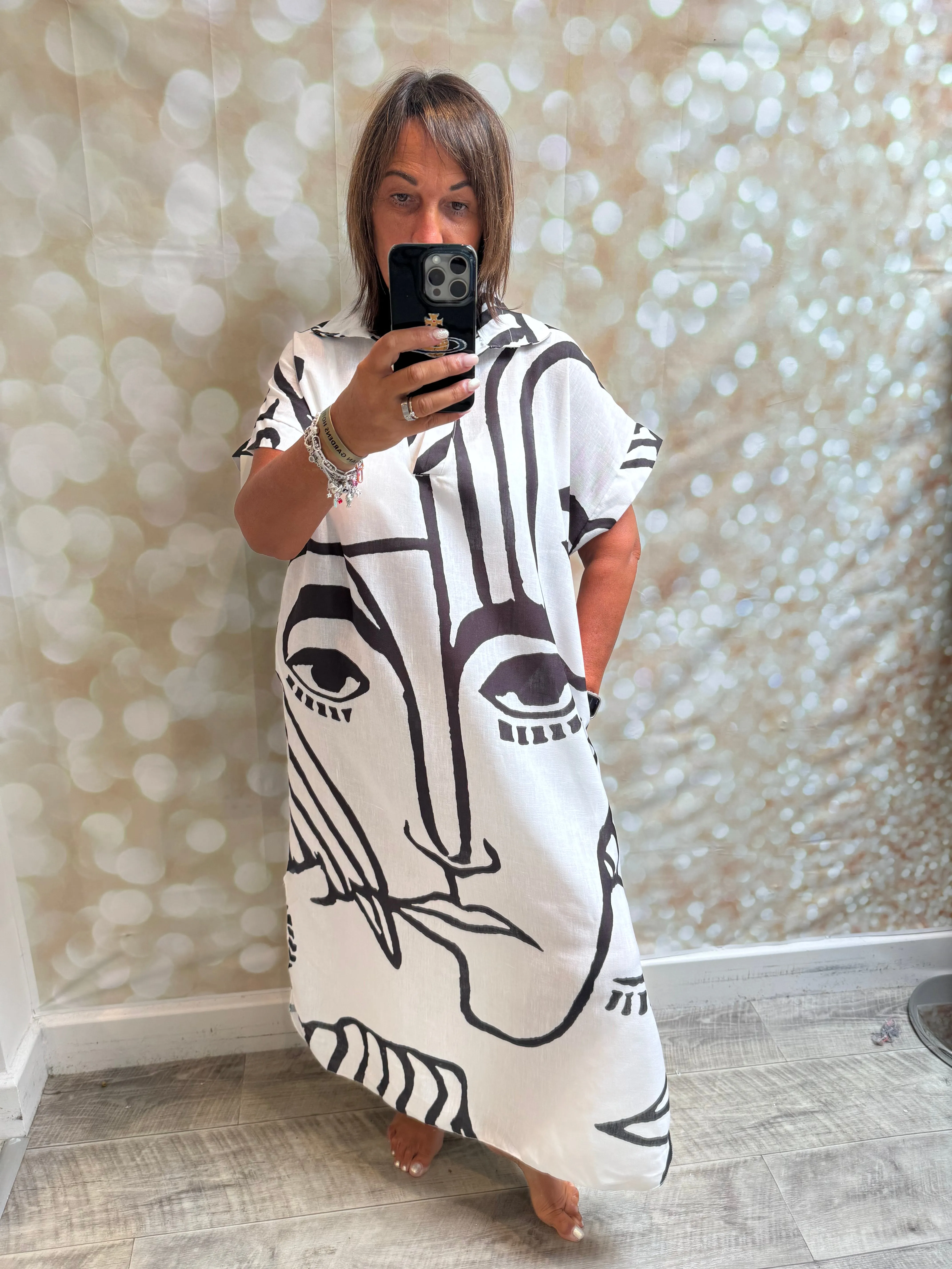 ID Linen Look Faces shirtdress