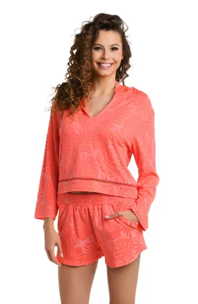 Island Palm V-Neck Hooded Top