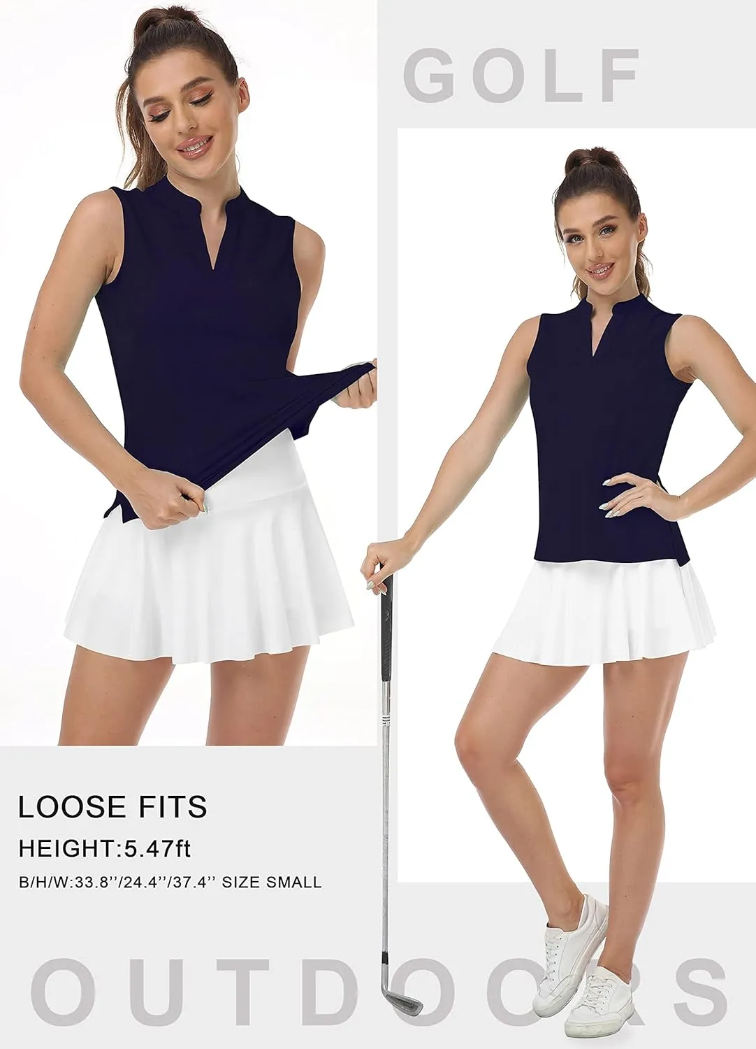 JINSHI Womens Sleeveless Golf Shirts V Neck Sports Polo Shirts Athletic Workout Tops Shirts