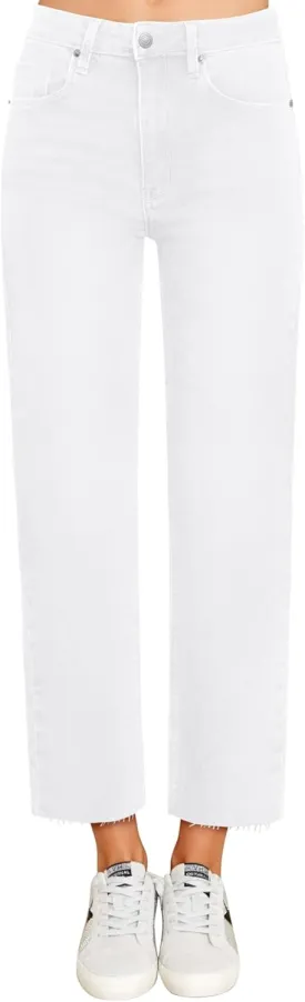 KDF Women's Cropped Straight Leg Jeans - High Waisted Jeans for Women 7/8 Length Denim Pants with Crop Hem