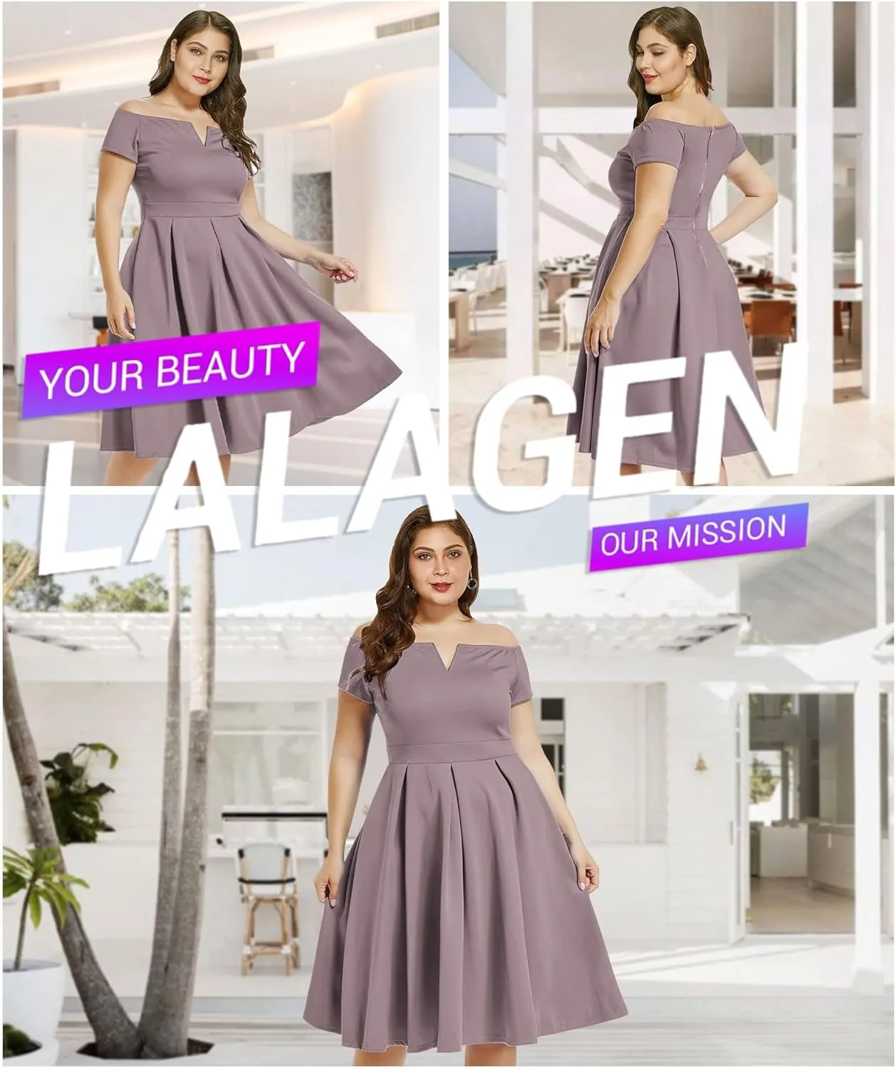 LALAGEN Women's Plus Size Vintage 1950s Party Cocktail Wedding Swing Midi Dress