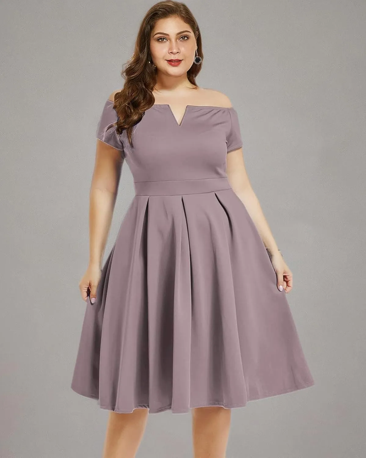 LALAGEN Women's Plus Size Vintage 1950s Party Cocktail Wedding Swing Midi Dress