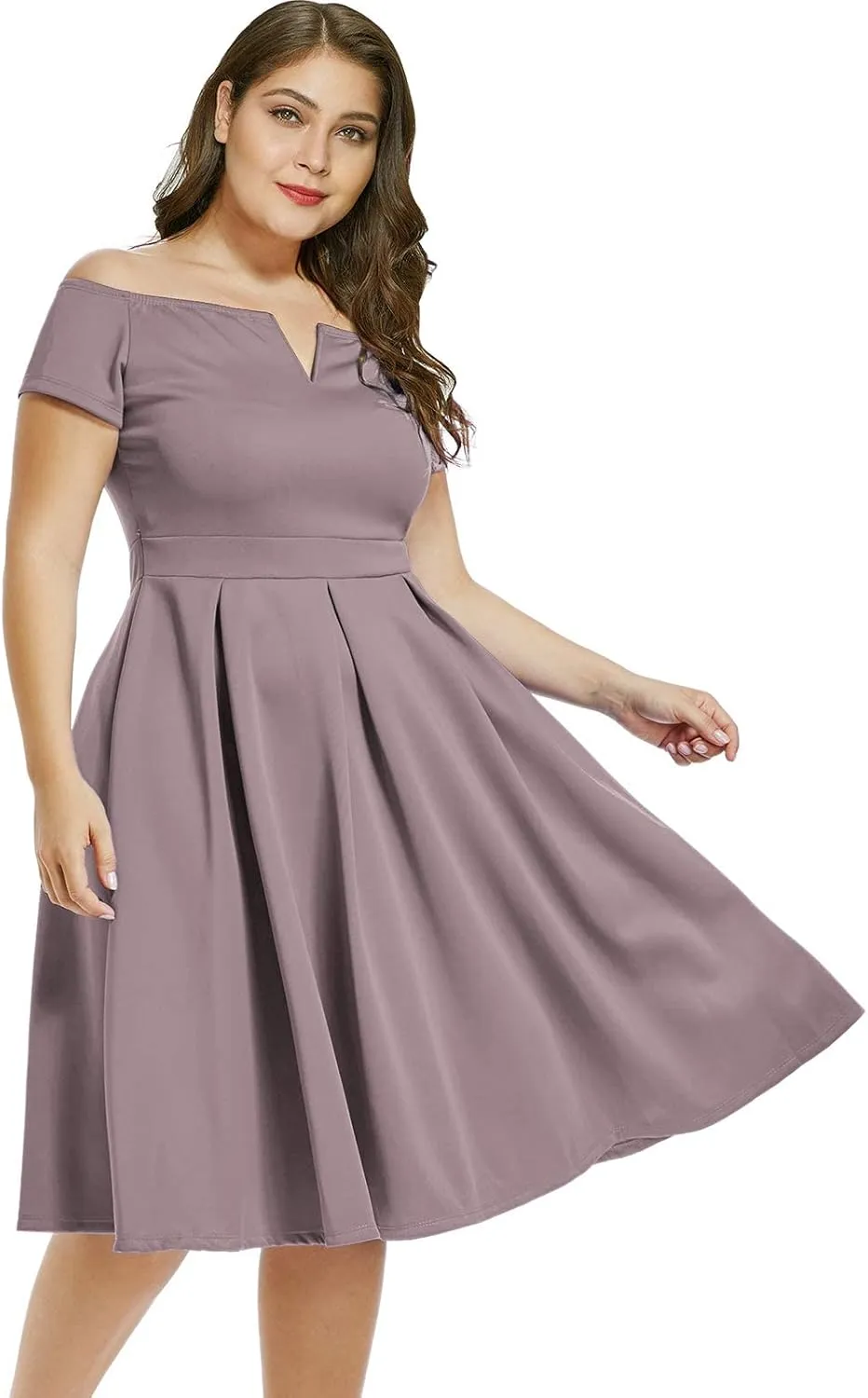 LALAGEN Women's Plus Size Vintage 1950s Party Cocktail Wedding Swing Midi Dress