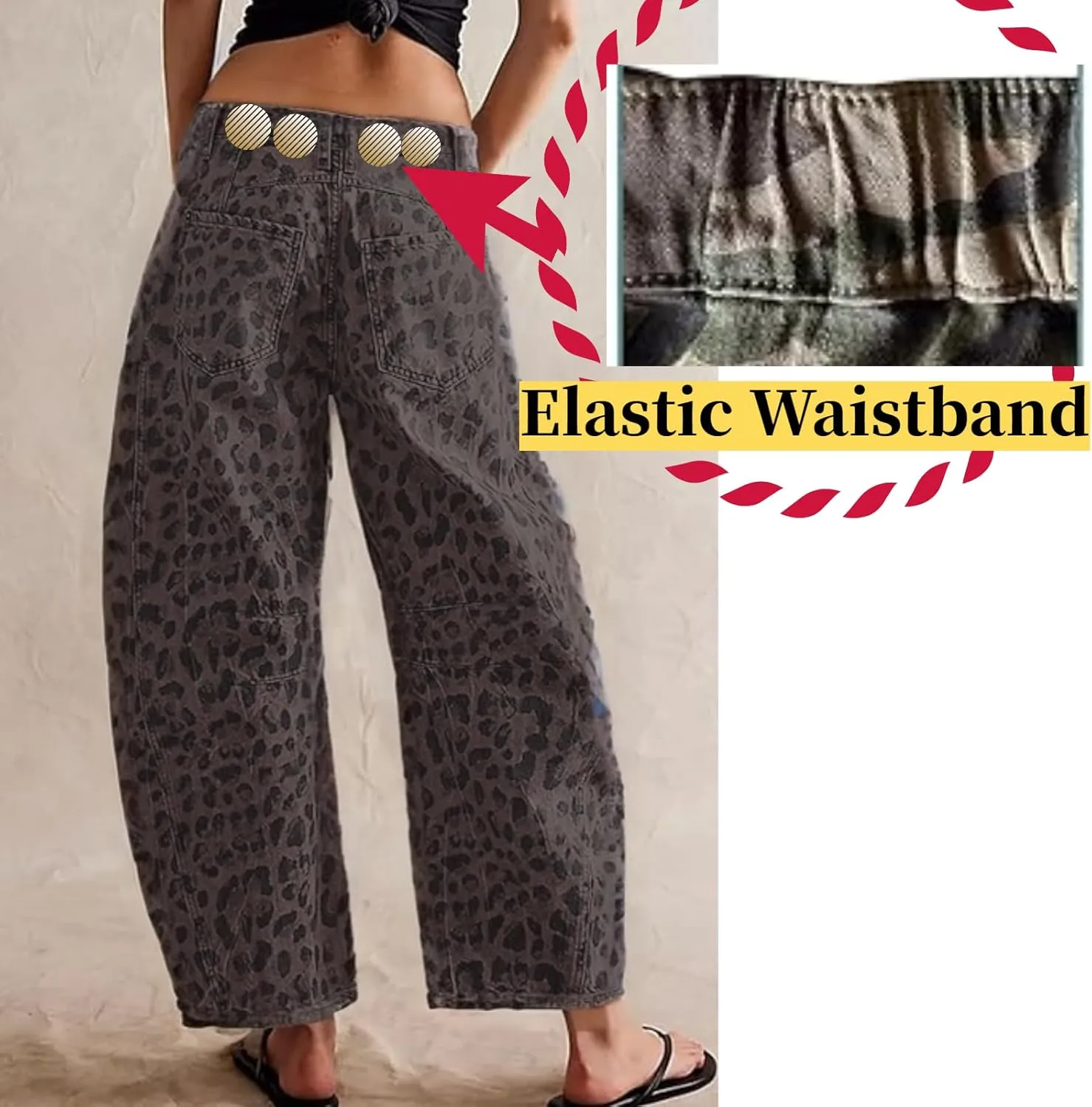 Leopard Pants Women Barrel Baggy Y2k Boyfriend Jeans Cheetah Print Jeans Mid Rise Embroidered Jean