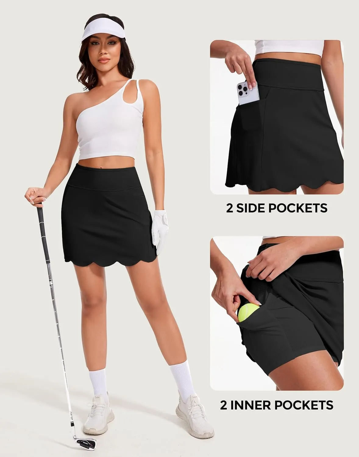 M MOTEEPI Skorts for Woman with Pockets 16" Golf Athletic Skirts Scalloped Hem Tennis Skirt Dressy Casual