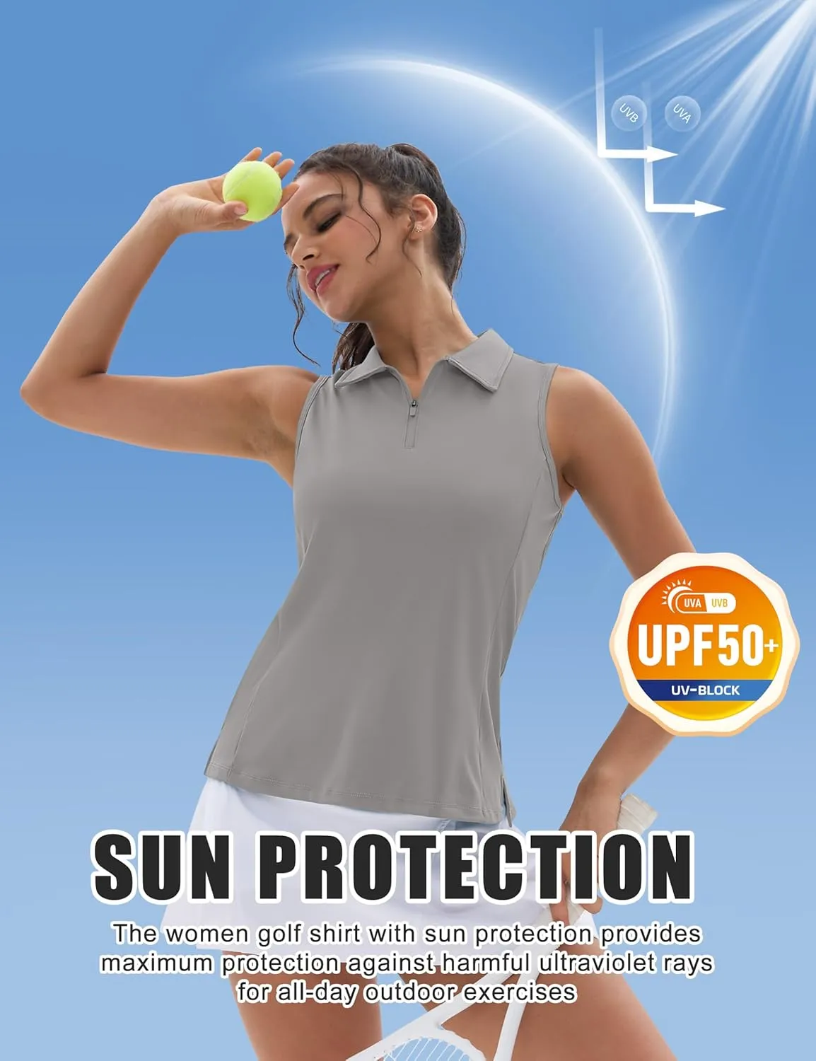 MAGCOMSEN Womens Golf Polo Shirts Sleeveless Racerback Zip Up UPF 50  Quick Dry Tennis Workout Athletic Tank Tops