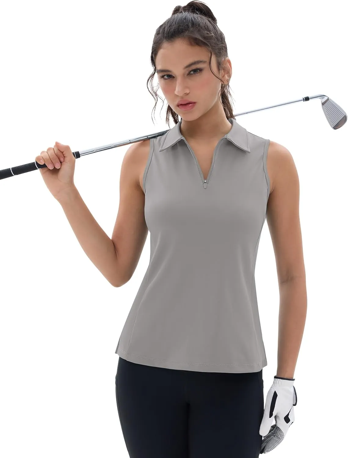 MAGCOMSEN Womens Golf Polo Shirts Sleeveless Racerback Zip Up UPF 50  Quick Dry Tennis Workout Athletic Tank Tops