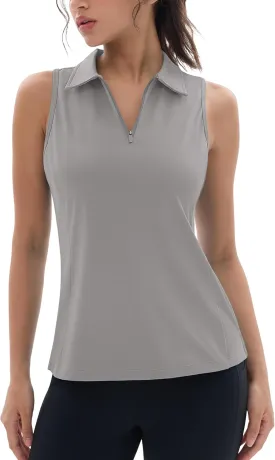MAGCOMSEN Womens Golf Polo Shirts Sleeveless Racerback Zip Up UPF 50  Quick Dry Tennis Workout Athletic Tank Tops