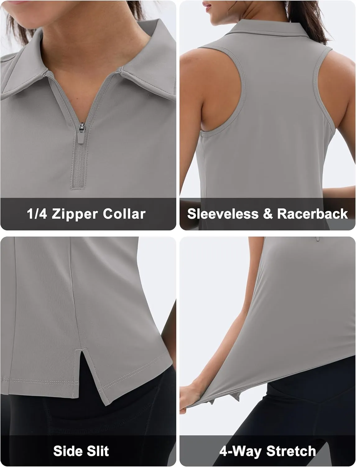 MAGCOMSEN Womens Golf Polo Shirts Sleeveless Racerback Zip Up UPF 50  Quick Dry Tennis Workout Athletic Tank Tops