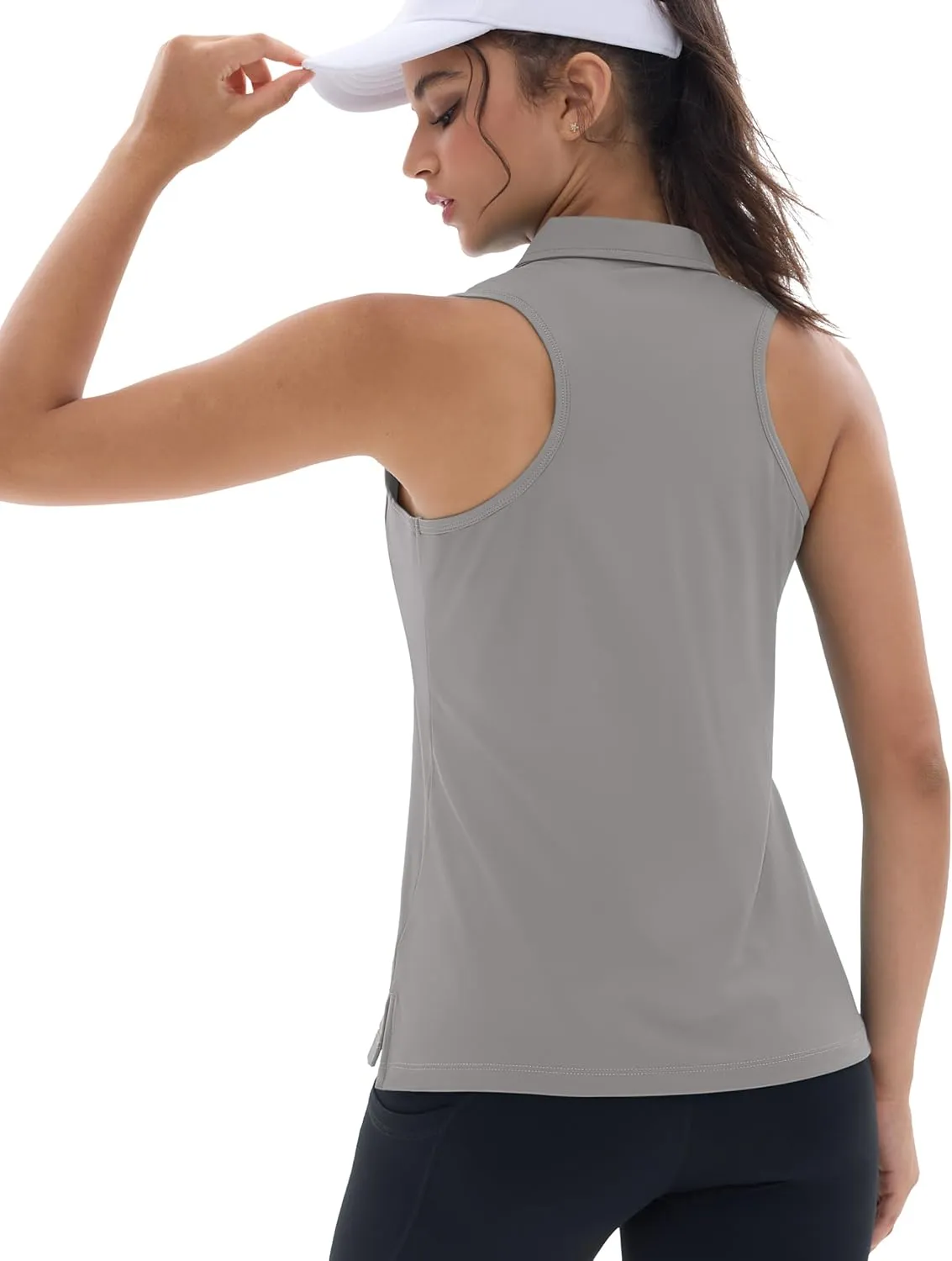 MAGCOMSEN Womens Golf Polo Shirts Sleeveless Racerback Zip Up UPF 50  Quick Dry Tennis Workout Athletic Tank Tops