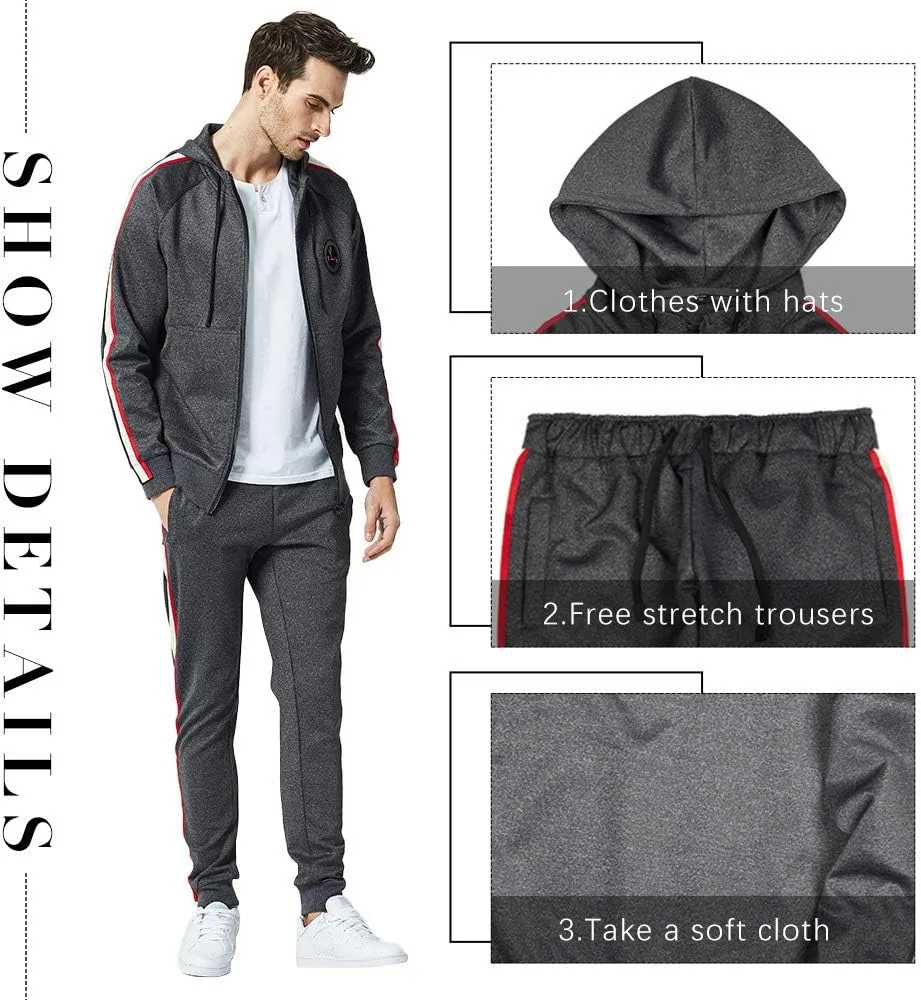 MANTORS Men's Hooded Athletic Tracksuit Full Zip Casual Jogging Gym Sweat Suits