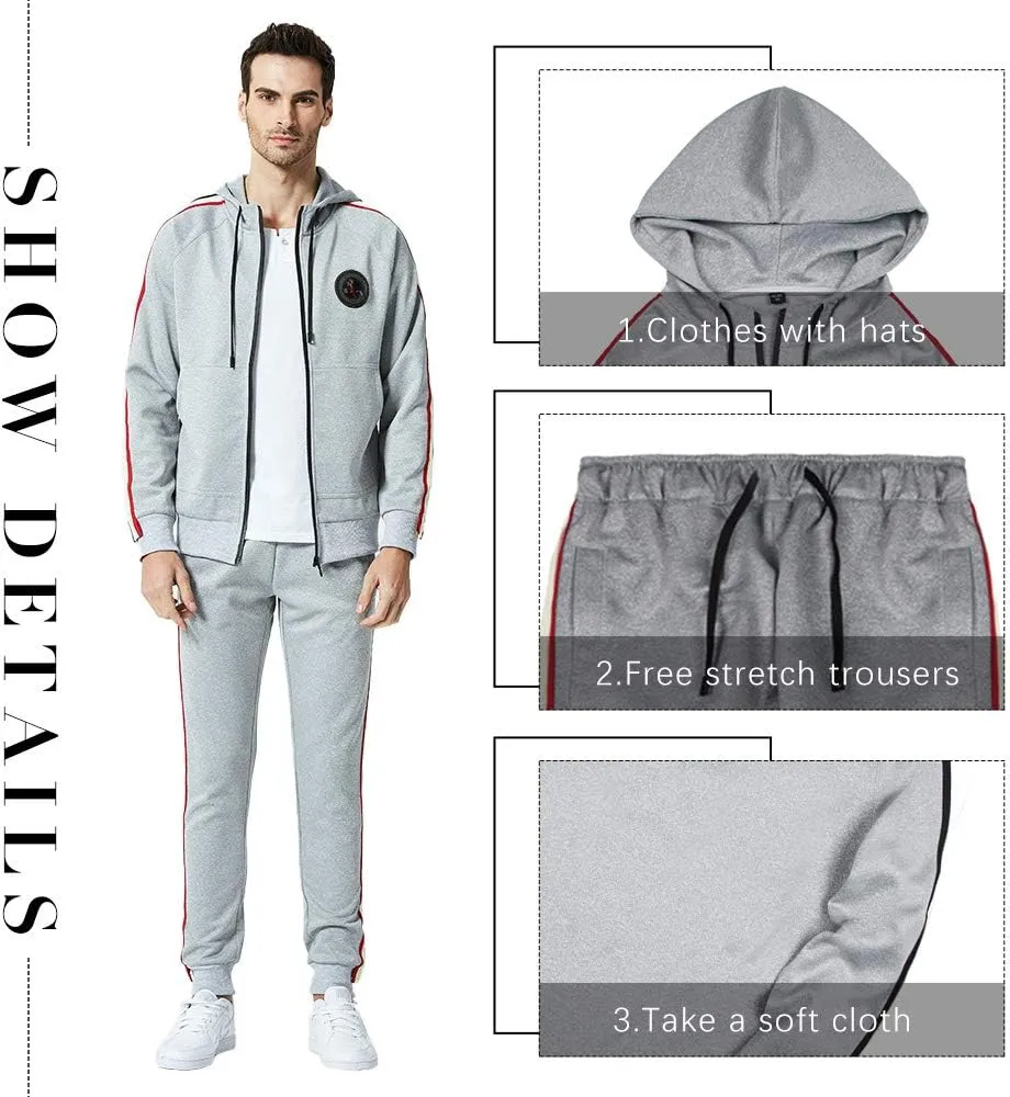 MANTORS Men's Hooded Athletic Tracksuit Full Zip Casual Jogging Gym Sweat Suits