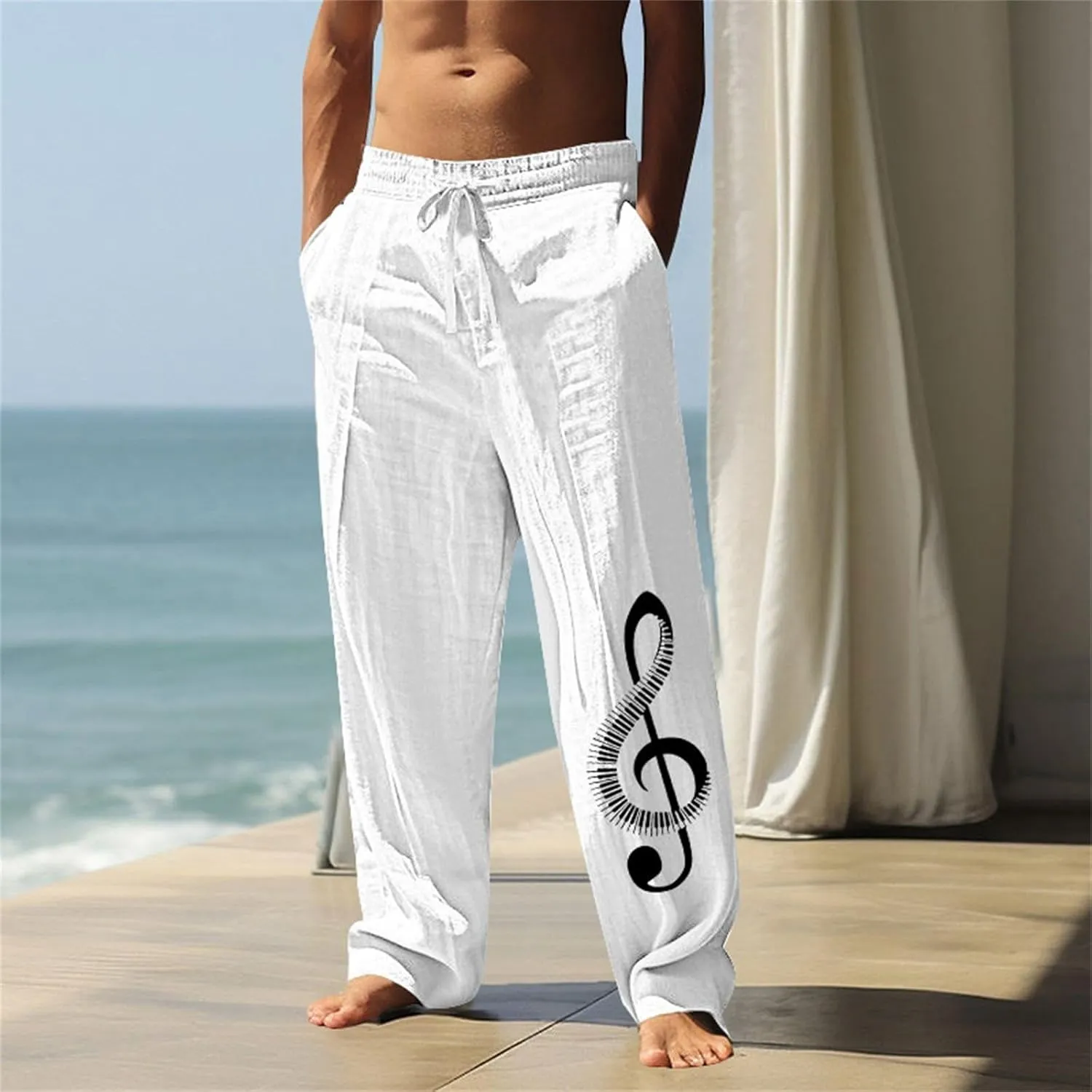 Men's Hawaiian Tropical Leaf Sweatpants Beach Vacation Lounge Pants Breathable Relaxed Fit Comfy Drawstring Casual