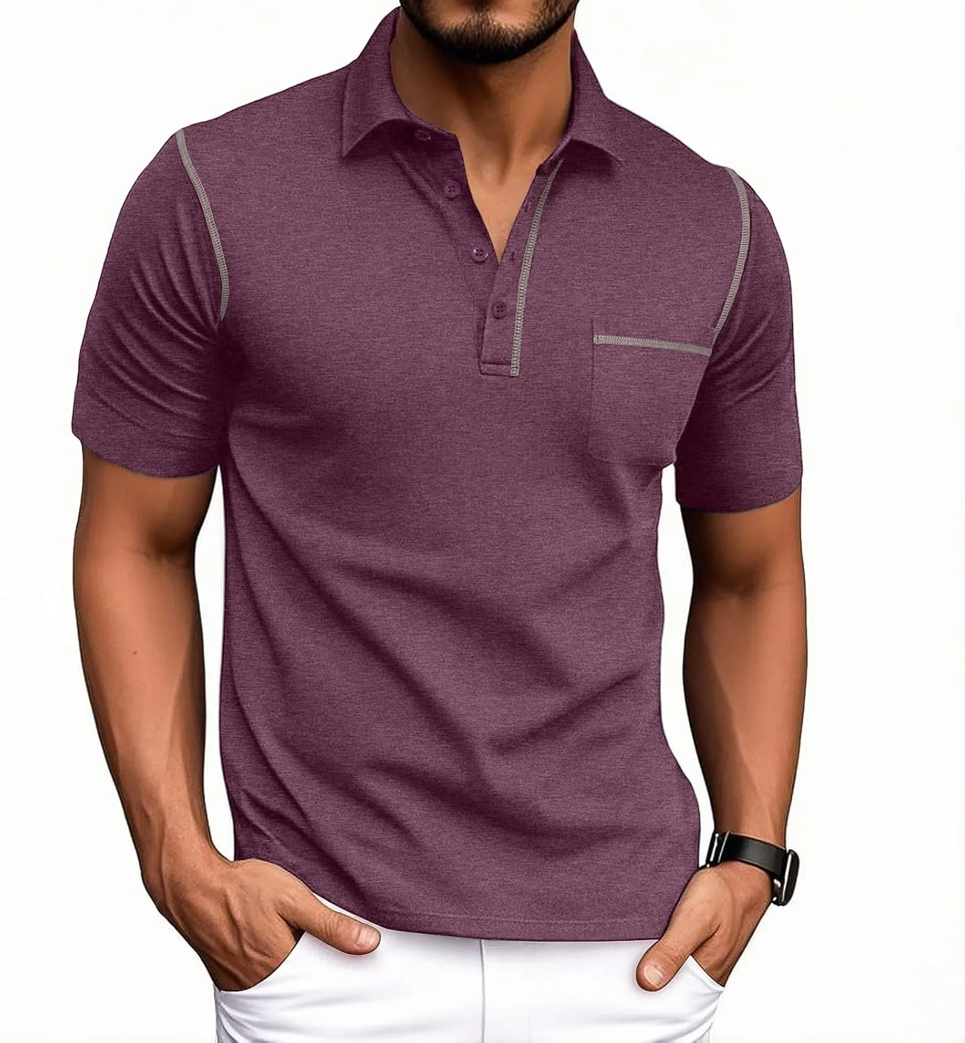 NITAGUT Mens Polo Shirts Casual Short Sleeve T-Shirt Basic Button Tee Tops with Pocket