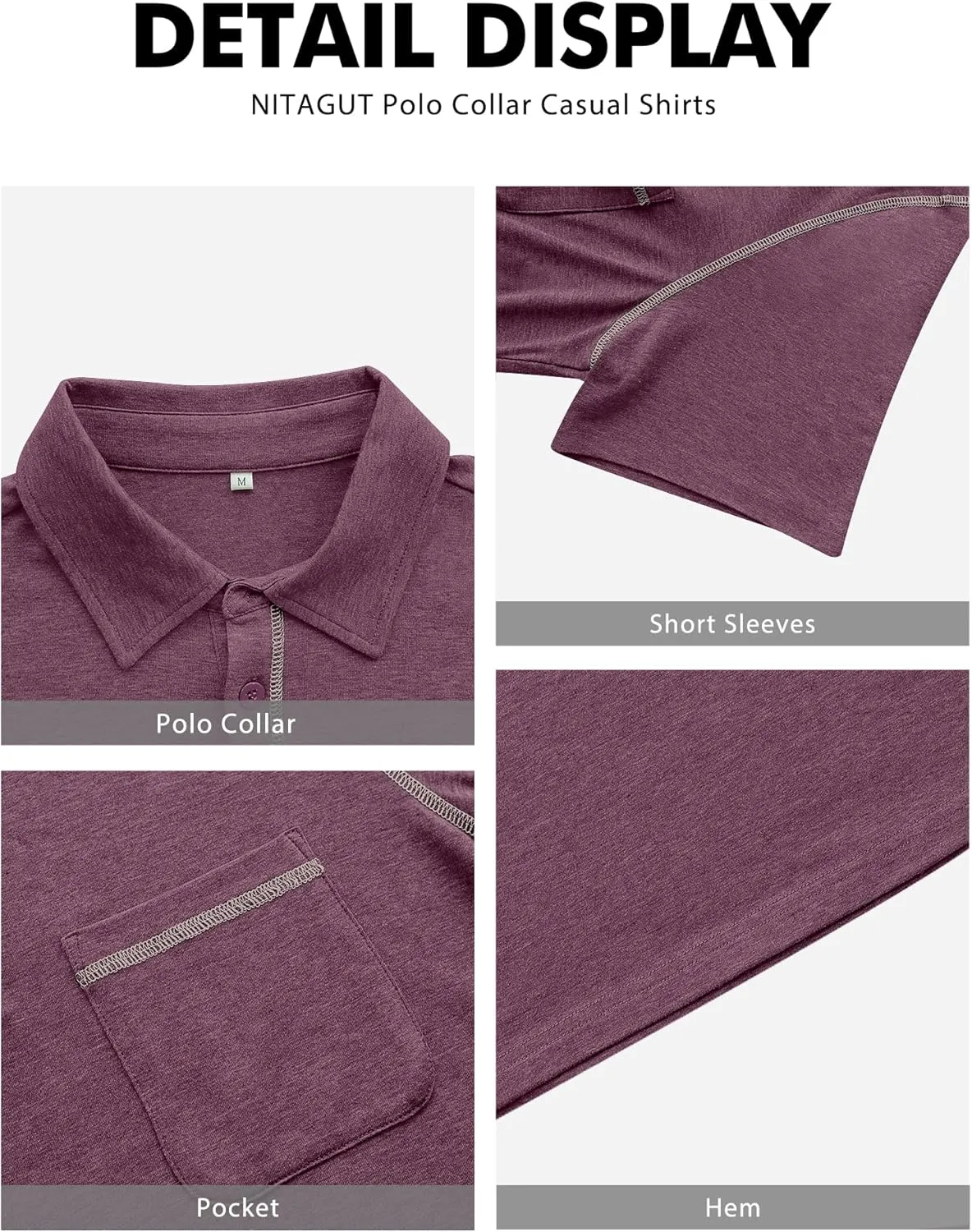 NITAGUT Mens Polo Shirts Casual Short Sleeve T-Shirt Basic Button Tee Tops with Pocket