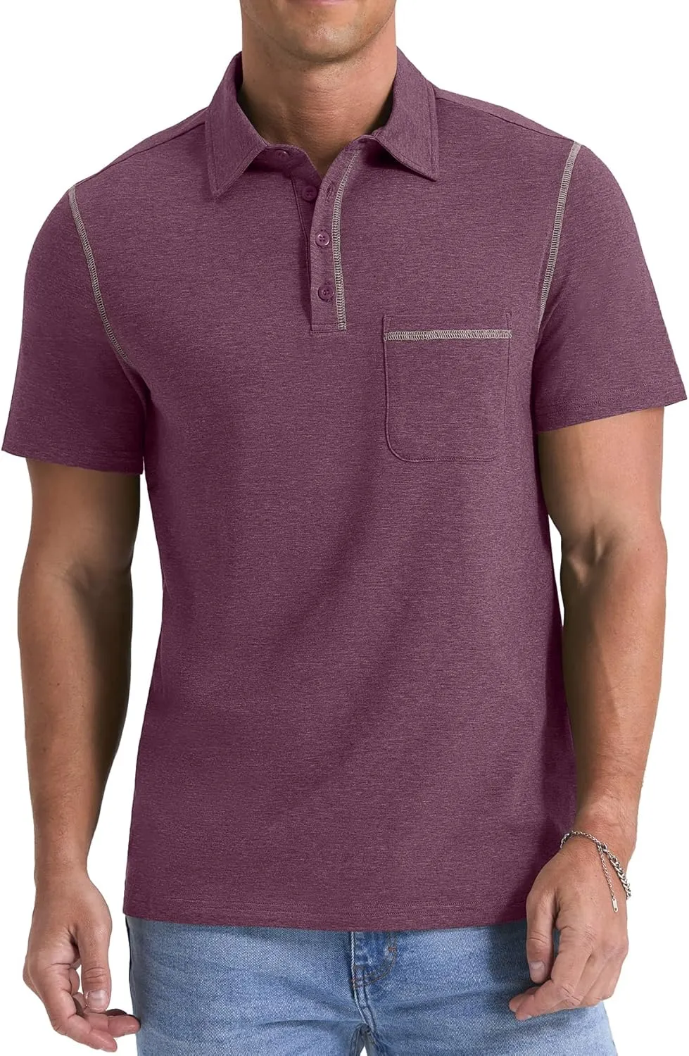NITAGUT Mens Polo Shirts Casual Short Sleeve T-Shirt Basic Button Tee Tops with Pocket