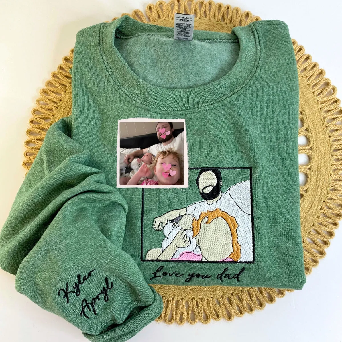 Personalized Gifts for Mom and Dad with Embroidered Photo Portrait, Kids Names on Sleeve