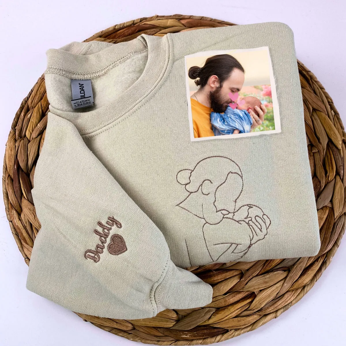 Personalized Gifts for Mom and Dad with Embroidered Photo Portrait, Kids Names on Sleeve