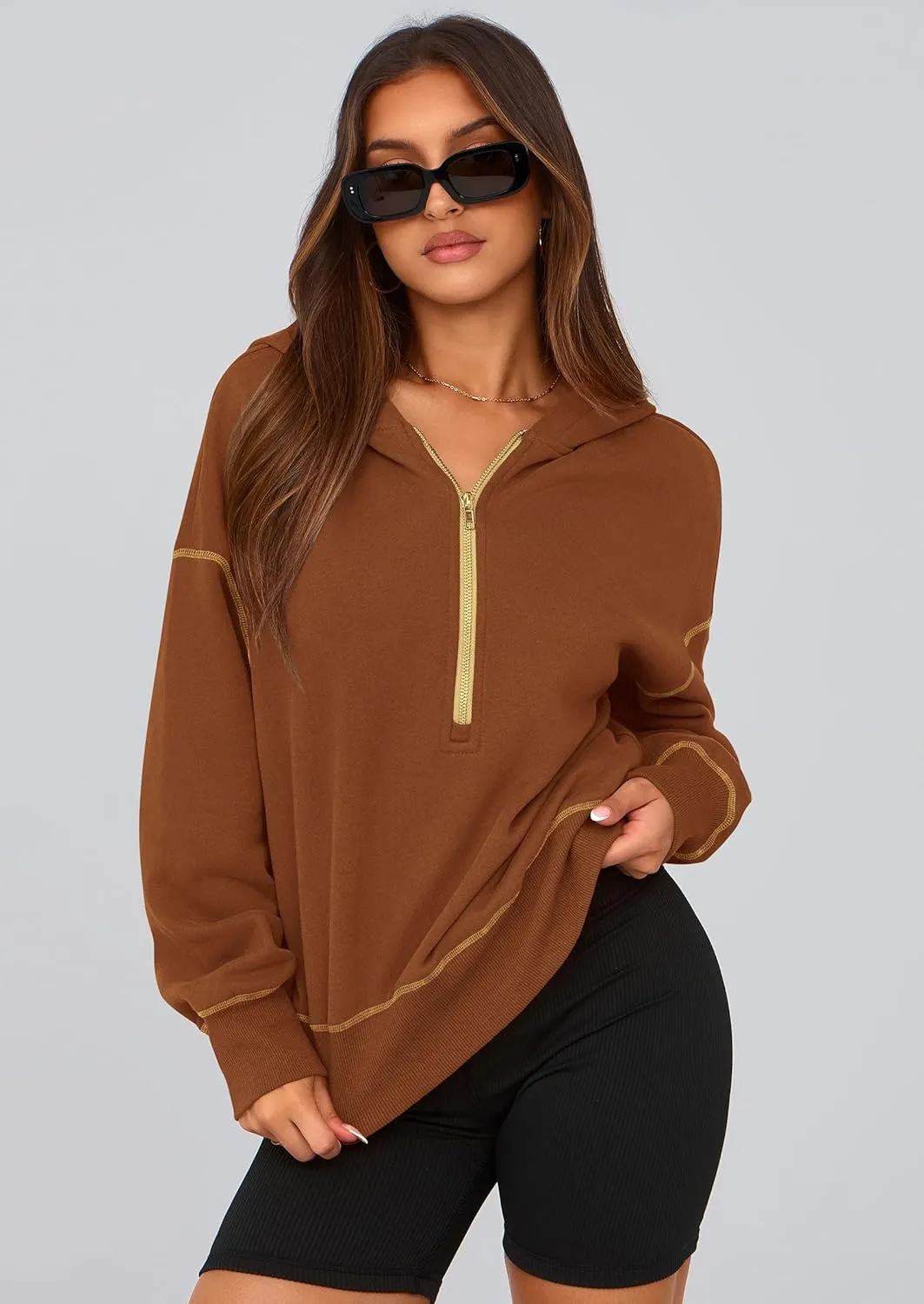 PRETTYGARDEN Women's Hooded Sweatshirts Long Sleeve Half Zip Cropped Hoodie Pullover Winter Fashion Clothes