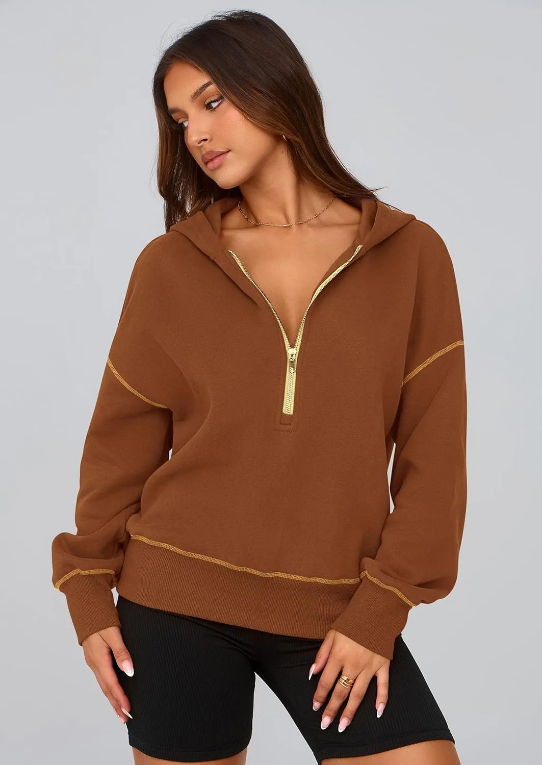 PRETTYGARDEN Women's Hooded Sweatshirts Long Sleeve Half Zip Cropped Hoodie Pullover Winter Fashion Clothes