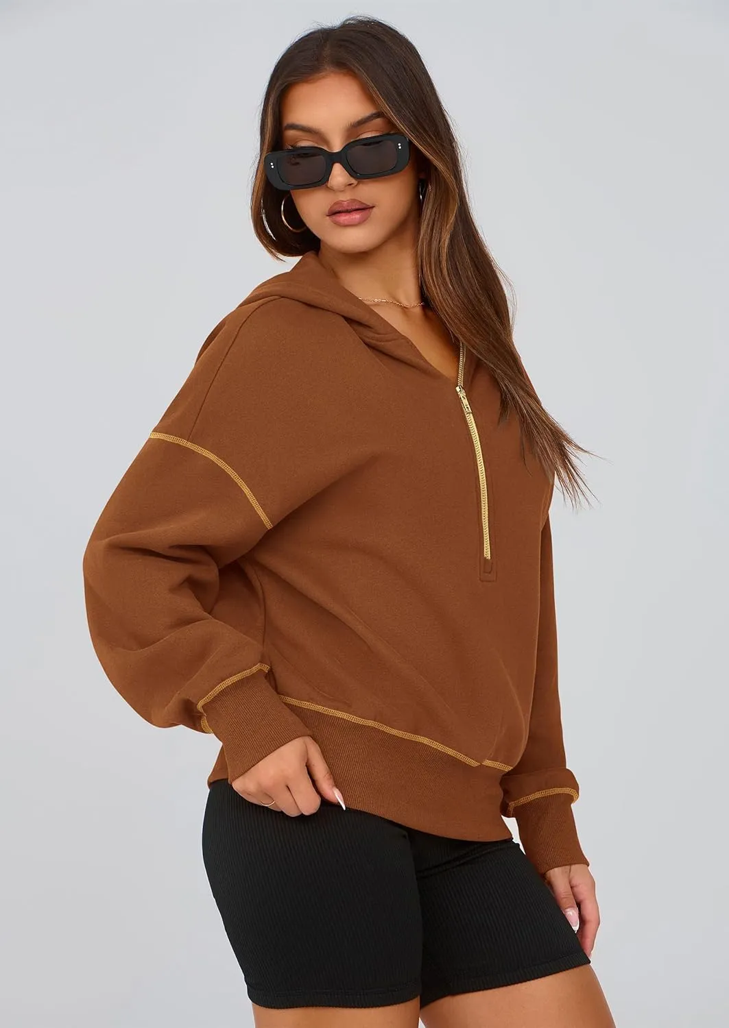 PRETTYGARDEN Women's Hooded Sweatshirts Long Sleeve Half Zip Cropped Hoodie Pullover Winter Fashion Clothes
