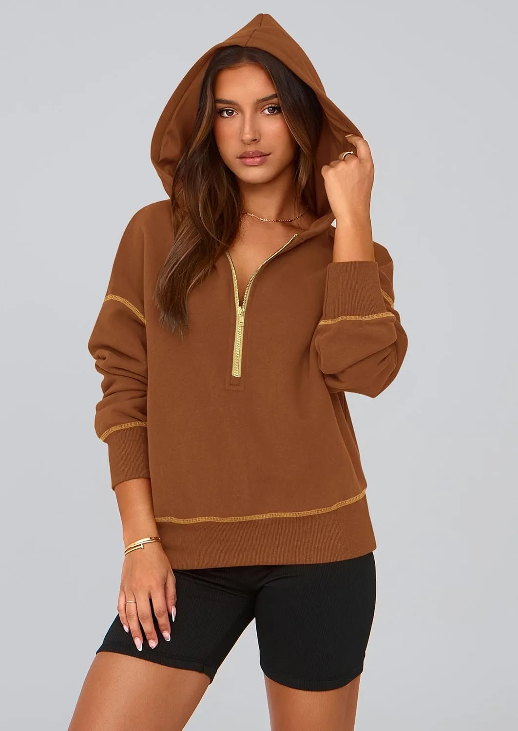 PRETTYGARDEN Women's Hooded Sweatshirts Long Sleeve Half Zip Cropped Hoodie Pullover Winter Fashion Clothes