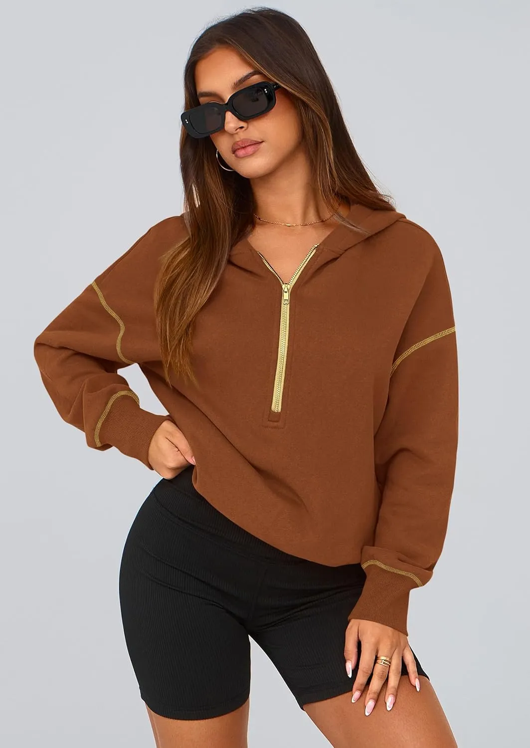 PRETTYGARDEN Women's Hooded Sweatshirts Long Sleeve Half Zip Cropped Hoodie Pullover Winter Fashion Clothes